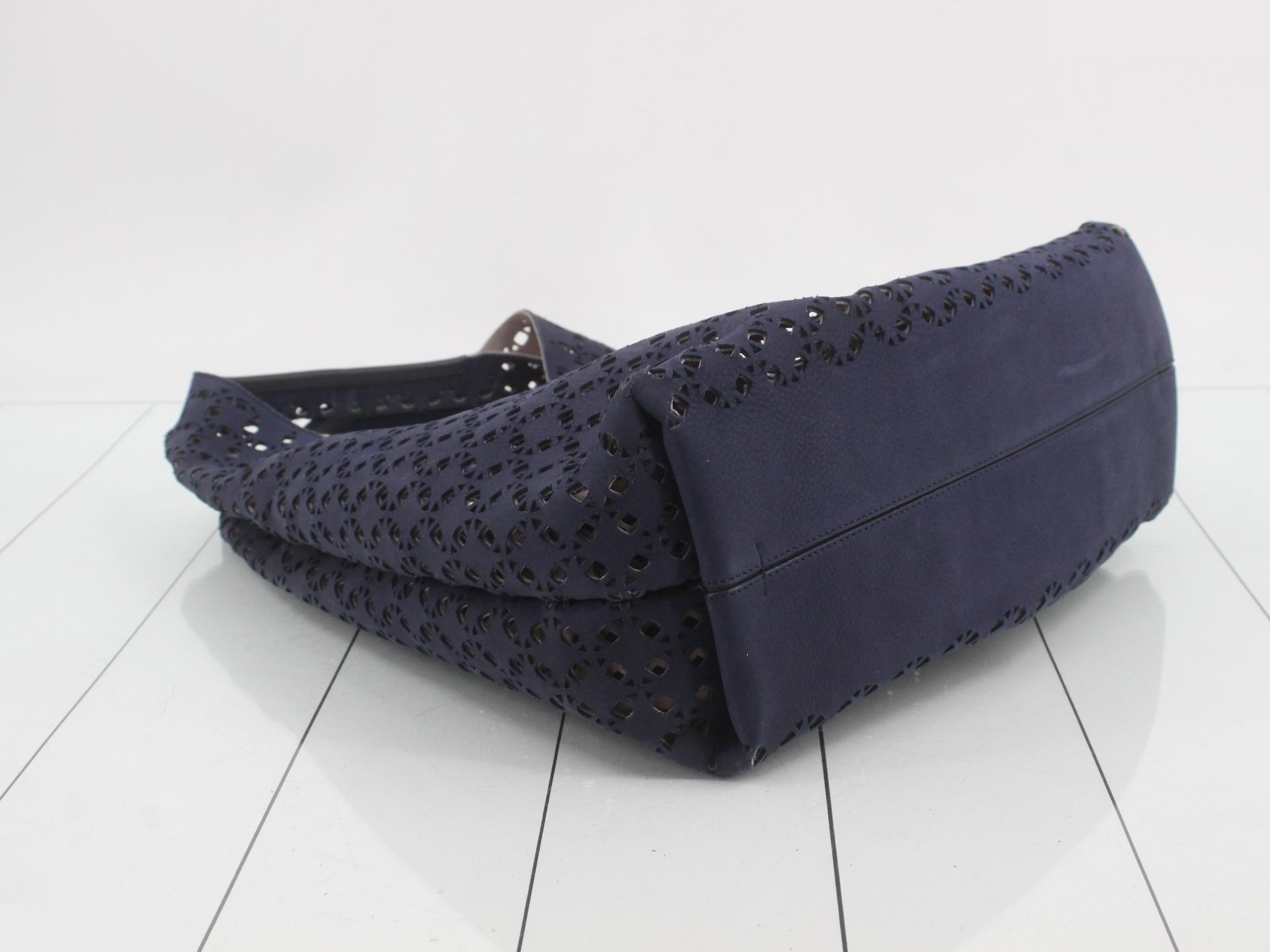 Anagram Hobo Suede Perforated Handbag with Pouch — view 5