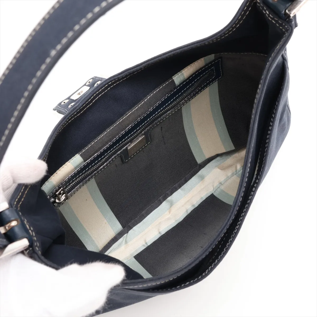 Denim Shoulder Bag, Navy, 26569 — view 7