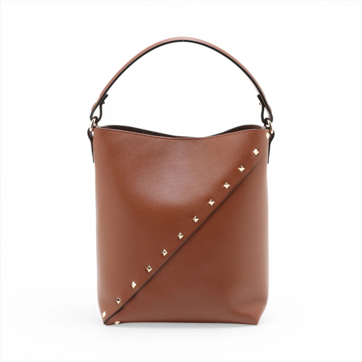 Rockstud Bucket Leather 2-Way Shoulder Bag, Brown — view 2
