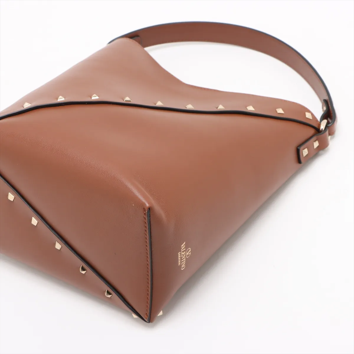 Rockstud Bucket Leather 2-Way Shoulder Bag, Brown — view 3