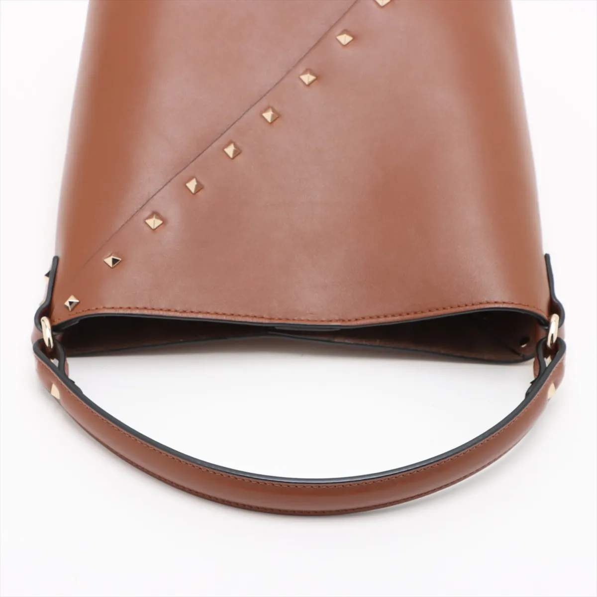Rockstud Bucket Leather 2-Way Shoulder Bag, Brown — view 5