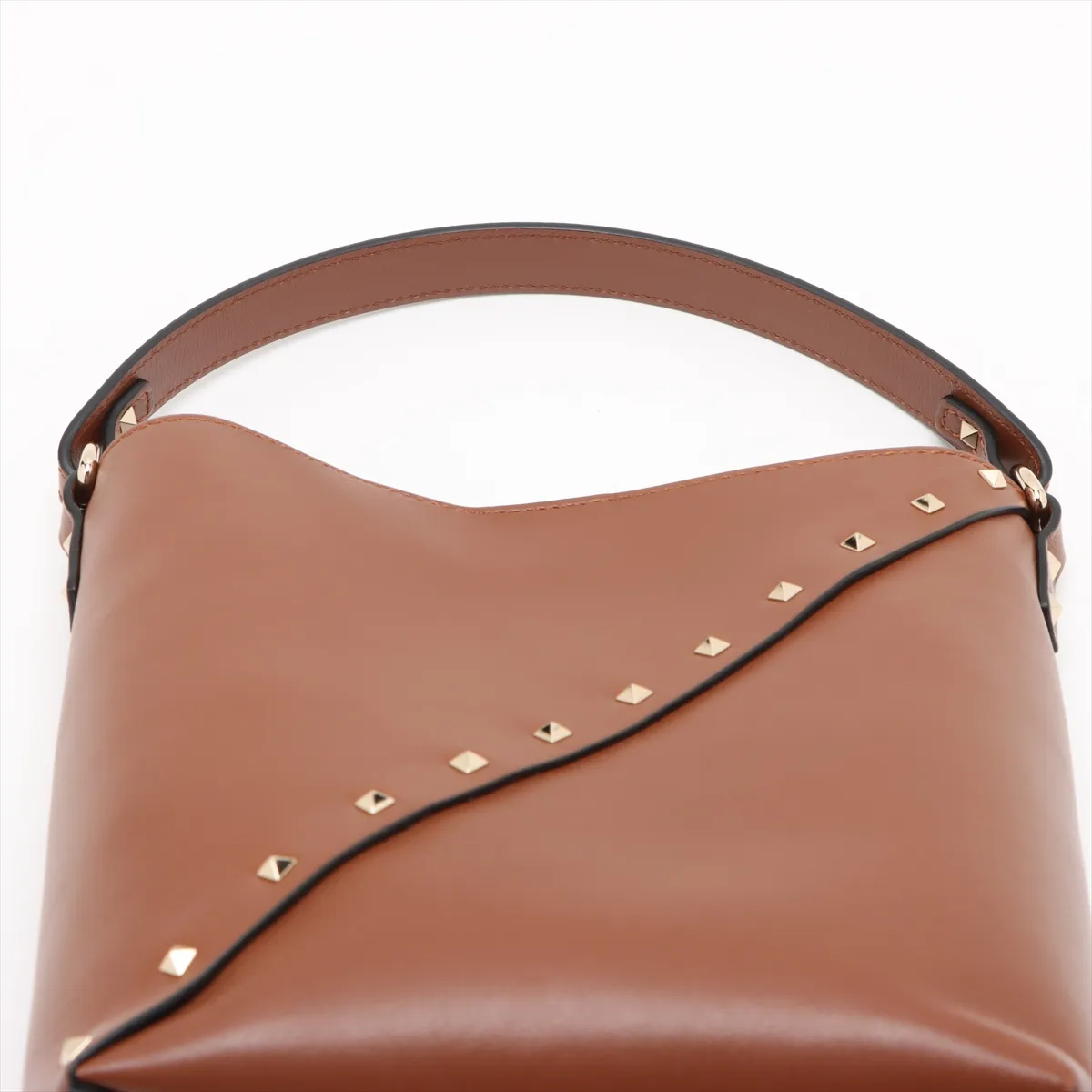 Rockstud Bucket Leather 2-Way Shoulder Bag, Brown — view 6