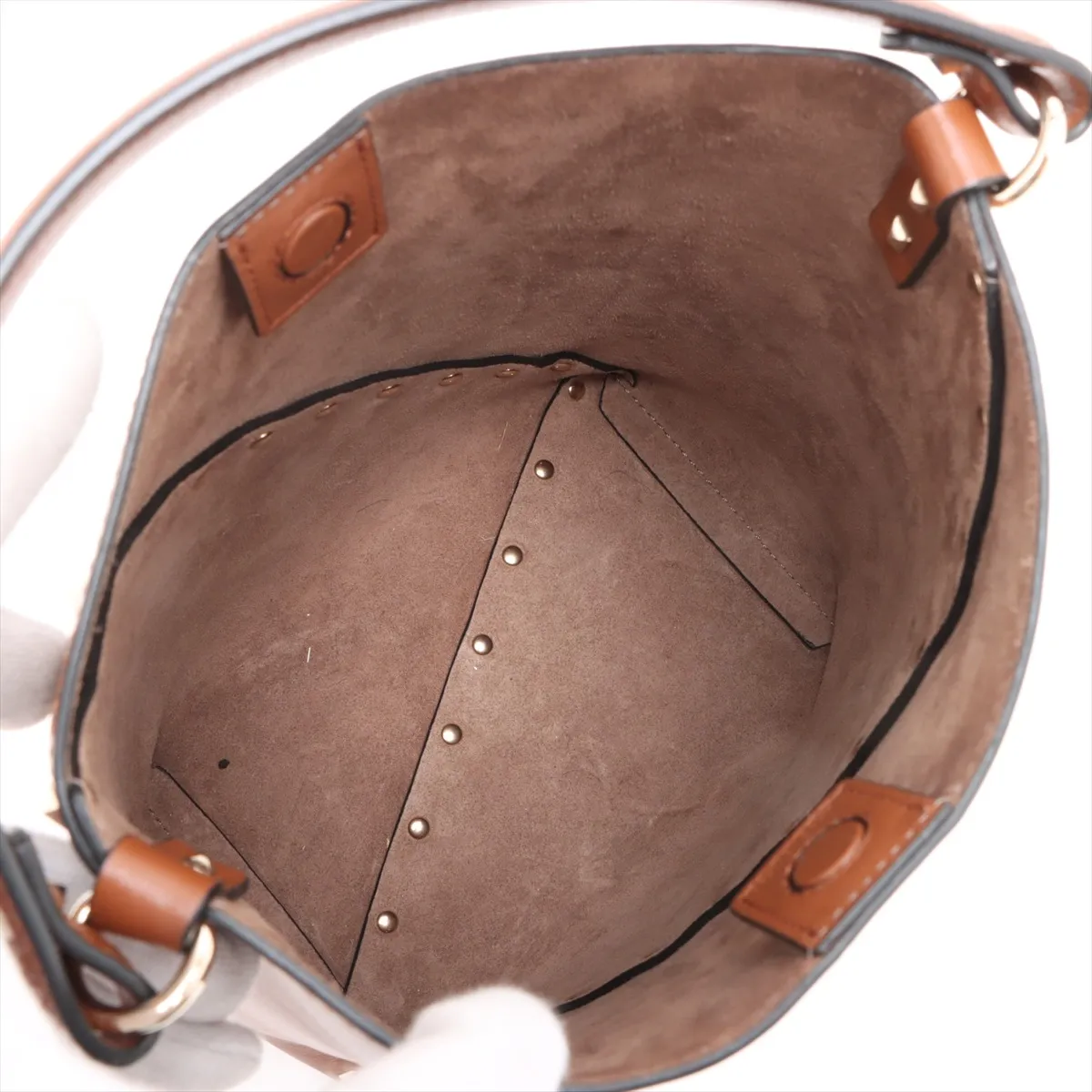 Rockstud Bucket Leather 2-Way Shoulder Bag, Brown — view 8