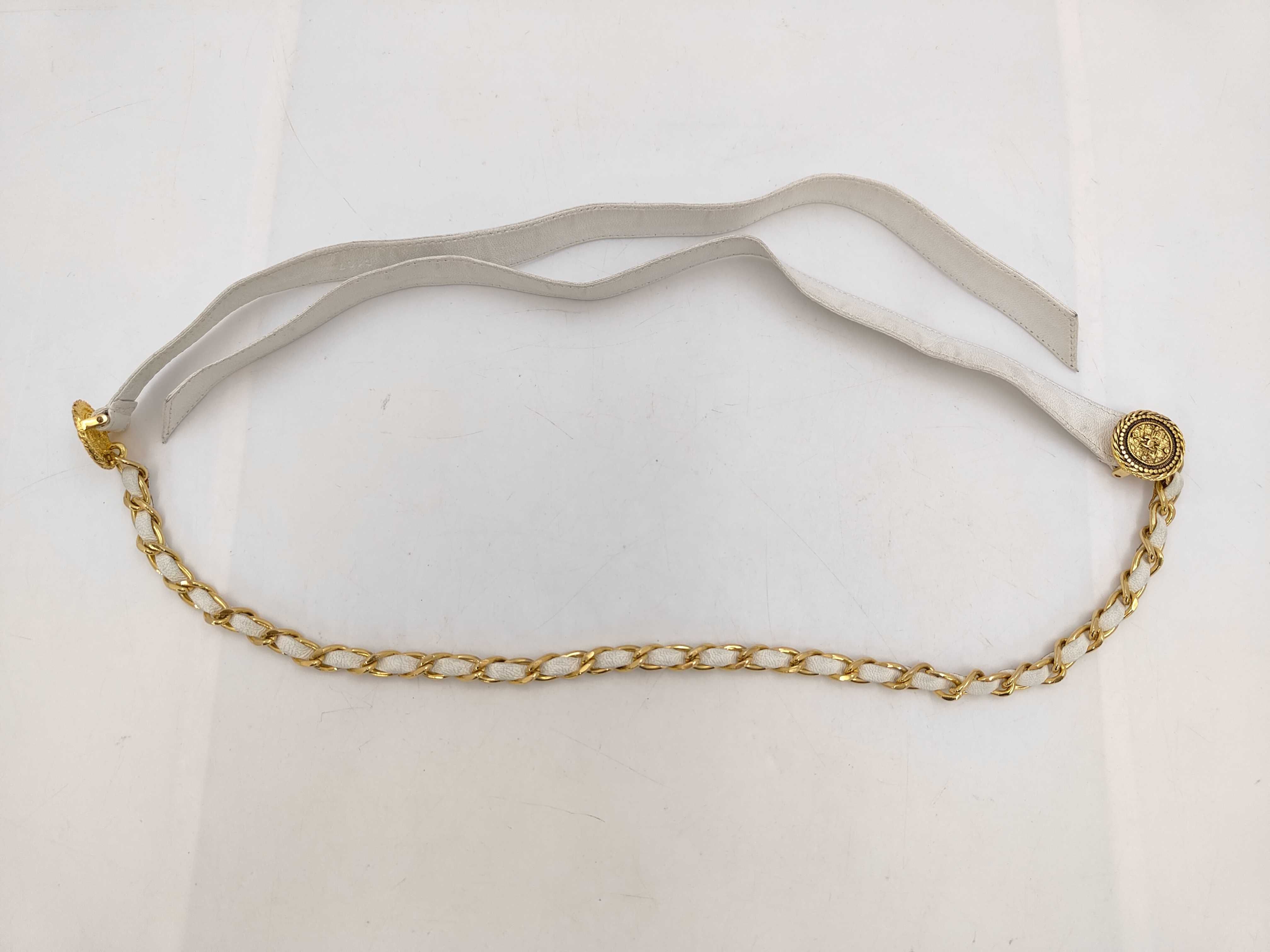 Chain Ribbon Leather Belt with Coco Mark Gold Belt — view 2