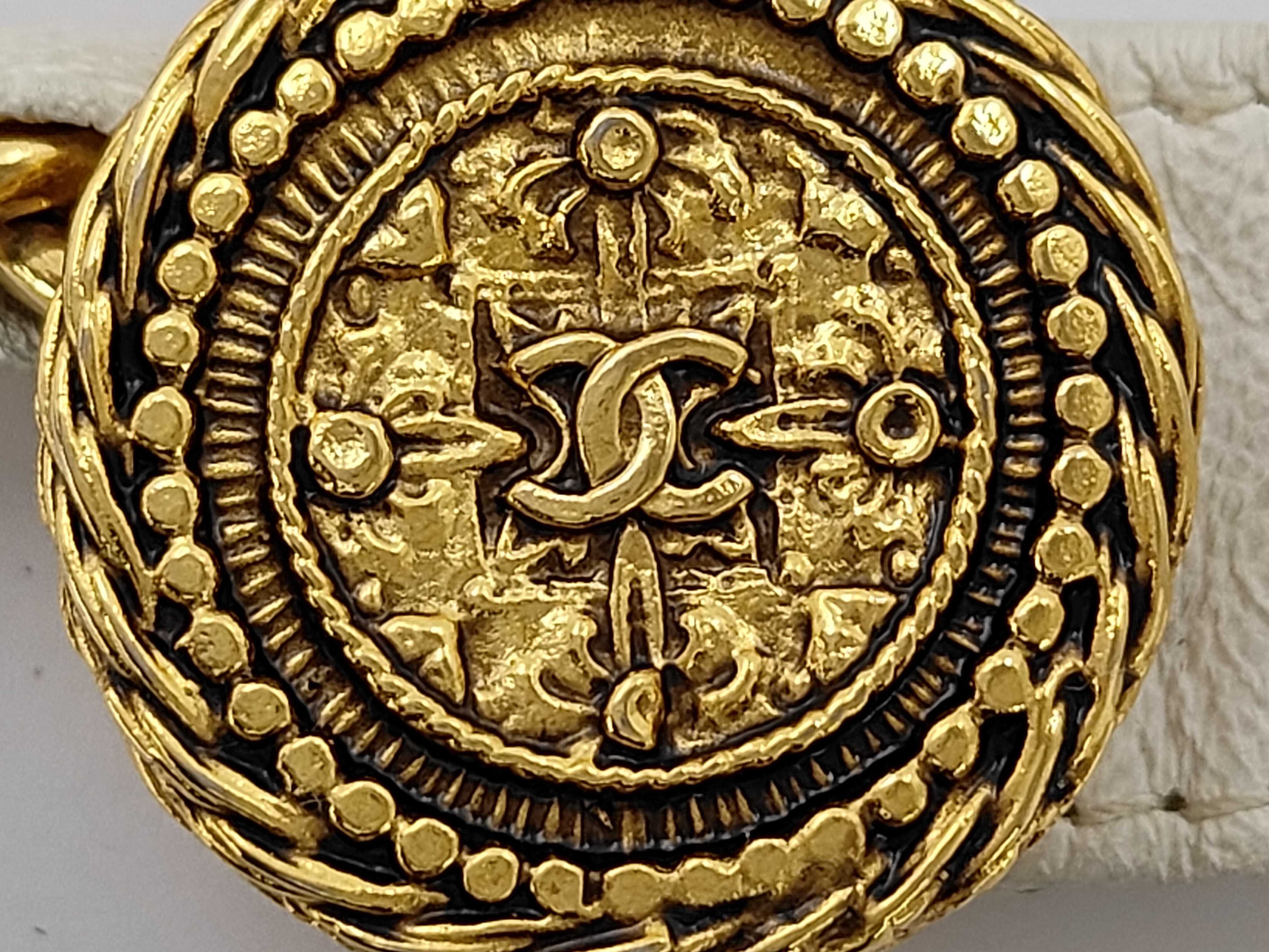 Chain Ribbon Leather Belt with Coco Mark Gold Belt — view 7