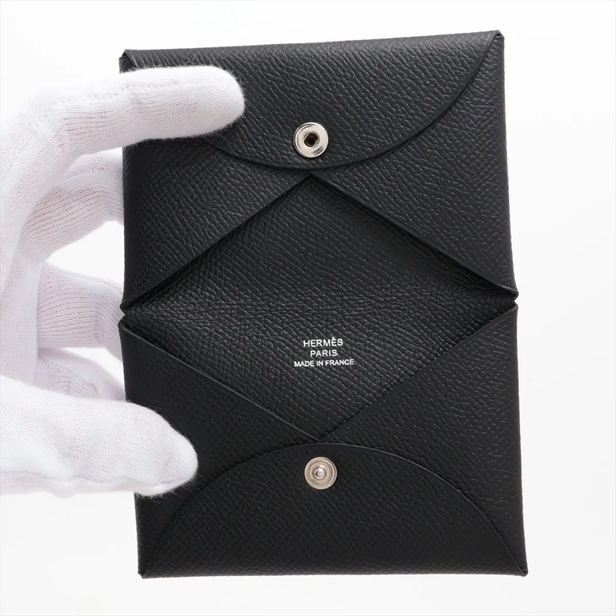 Calvi Veau Epsom Card Case, Black, Silver Hardware, D: 2019 — view 3