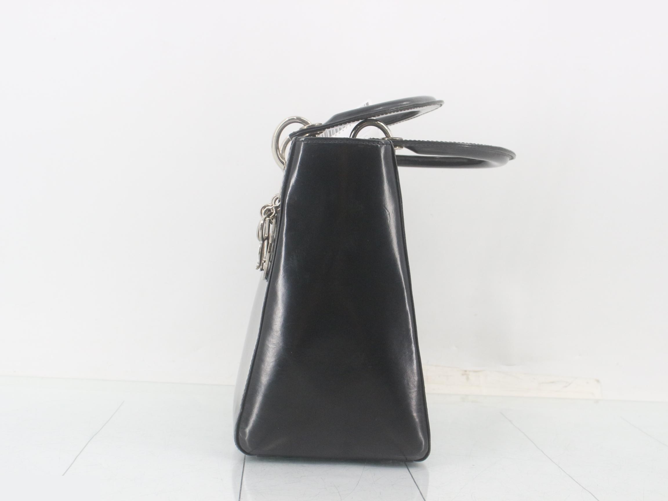 Lady Dior patent leather handbag, black — view 3