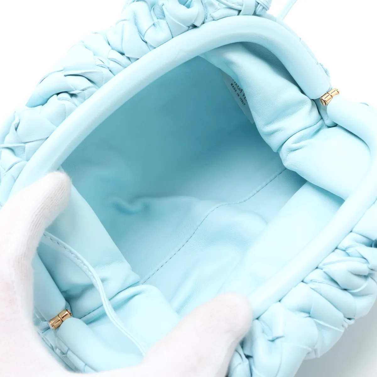 Intrecciato Mini The Pouch Shoulder Bag, Blue — view 6