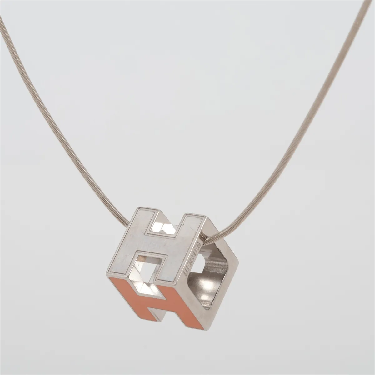 Cage d'H H-Cube Necklace, Metal, Silver x Orange. Shows — view 2