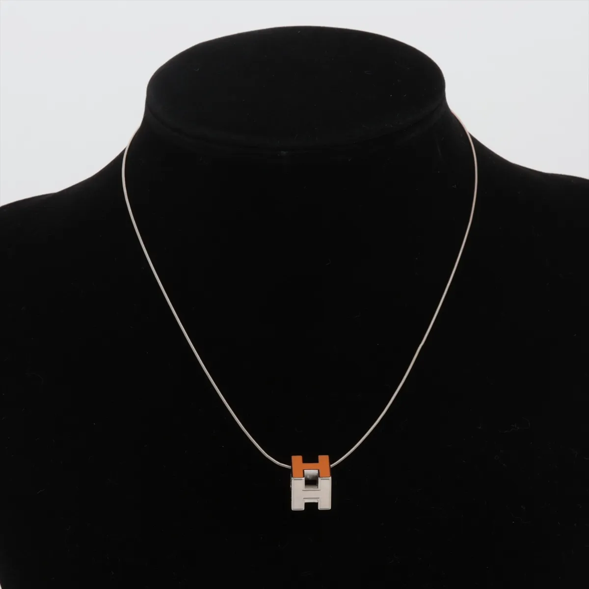 Cage d'H H-Cube Necklace, Metal, Silver x Orange. Shows — view 5