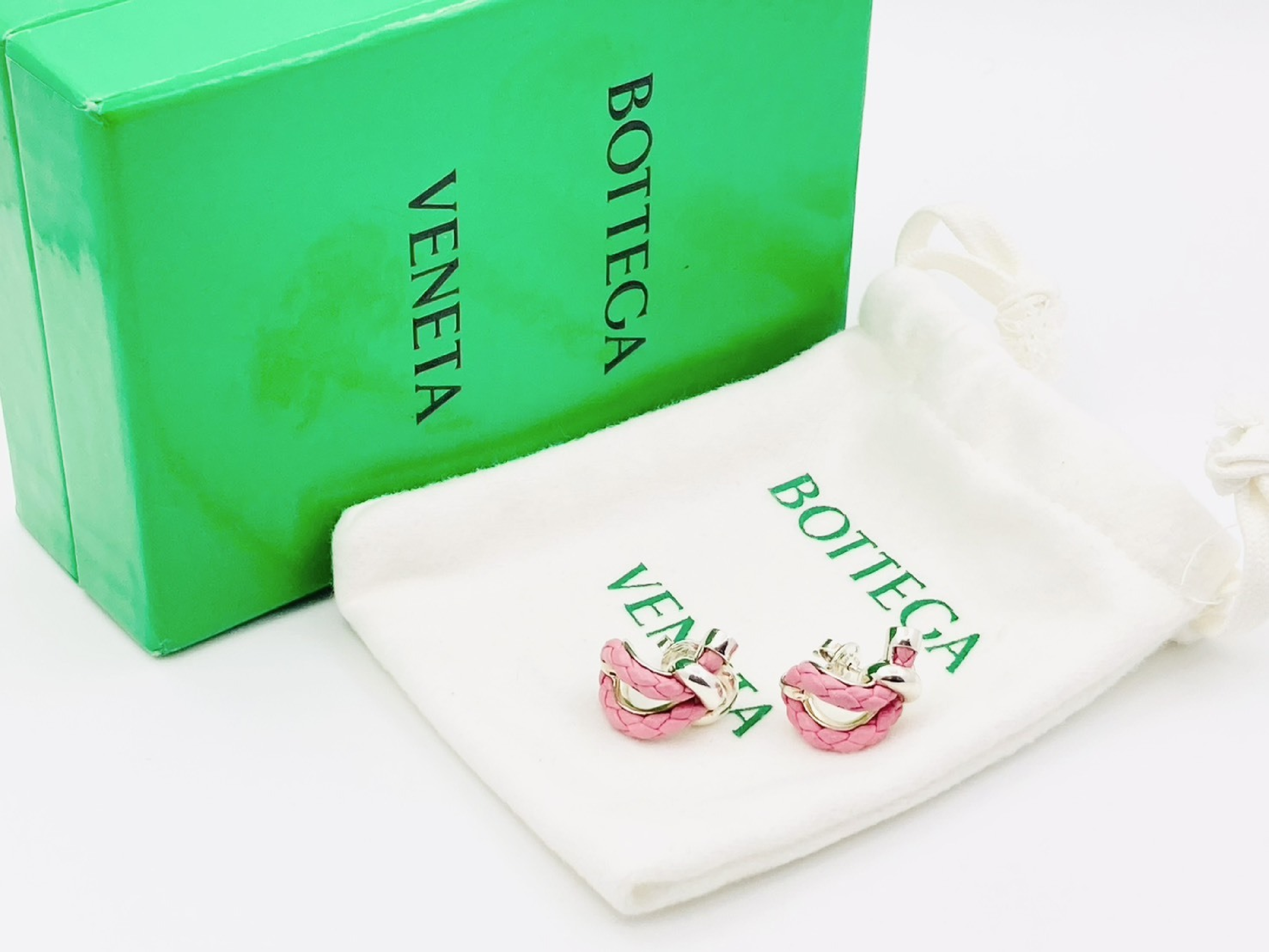 Intrecciato Knot Earrings, Leather x 925 Sterling Silver, 12.5g, Pink x Silver — view 6