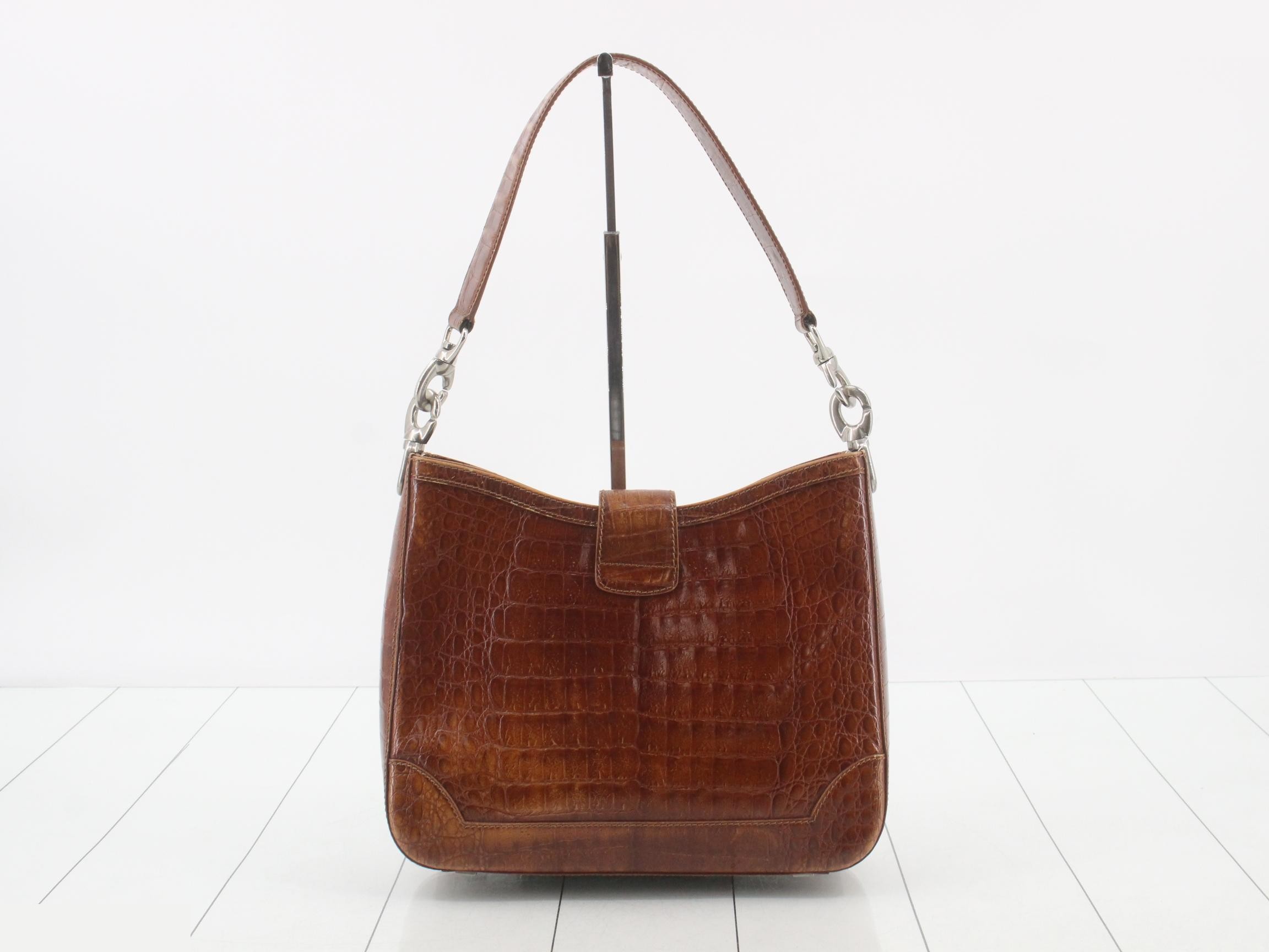 One-shoulder bag, brown, crocodile pattern — view 2
