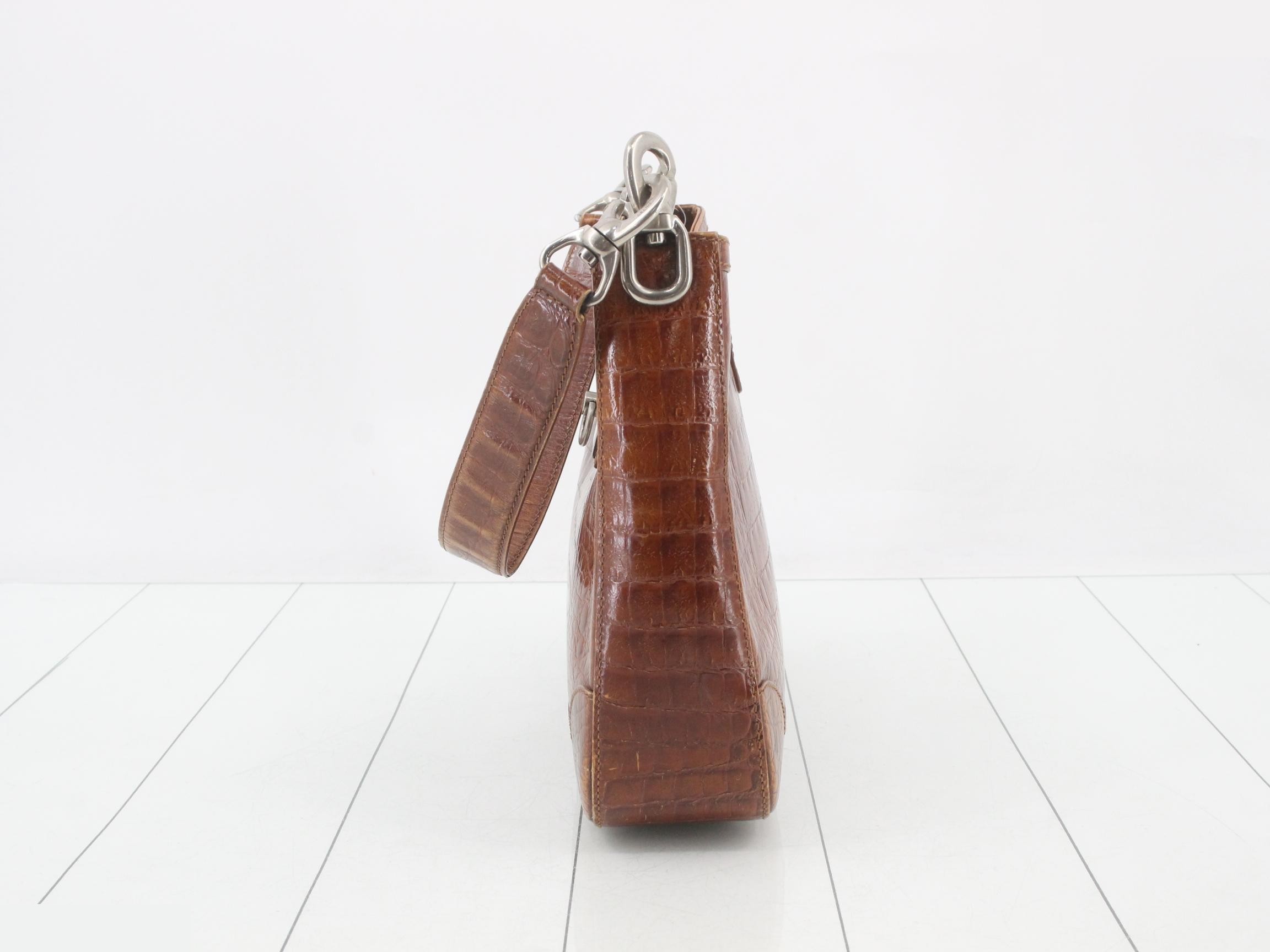 One-shoulder bag, brown, crocodile pattern — view 3