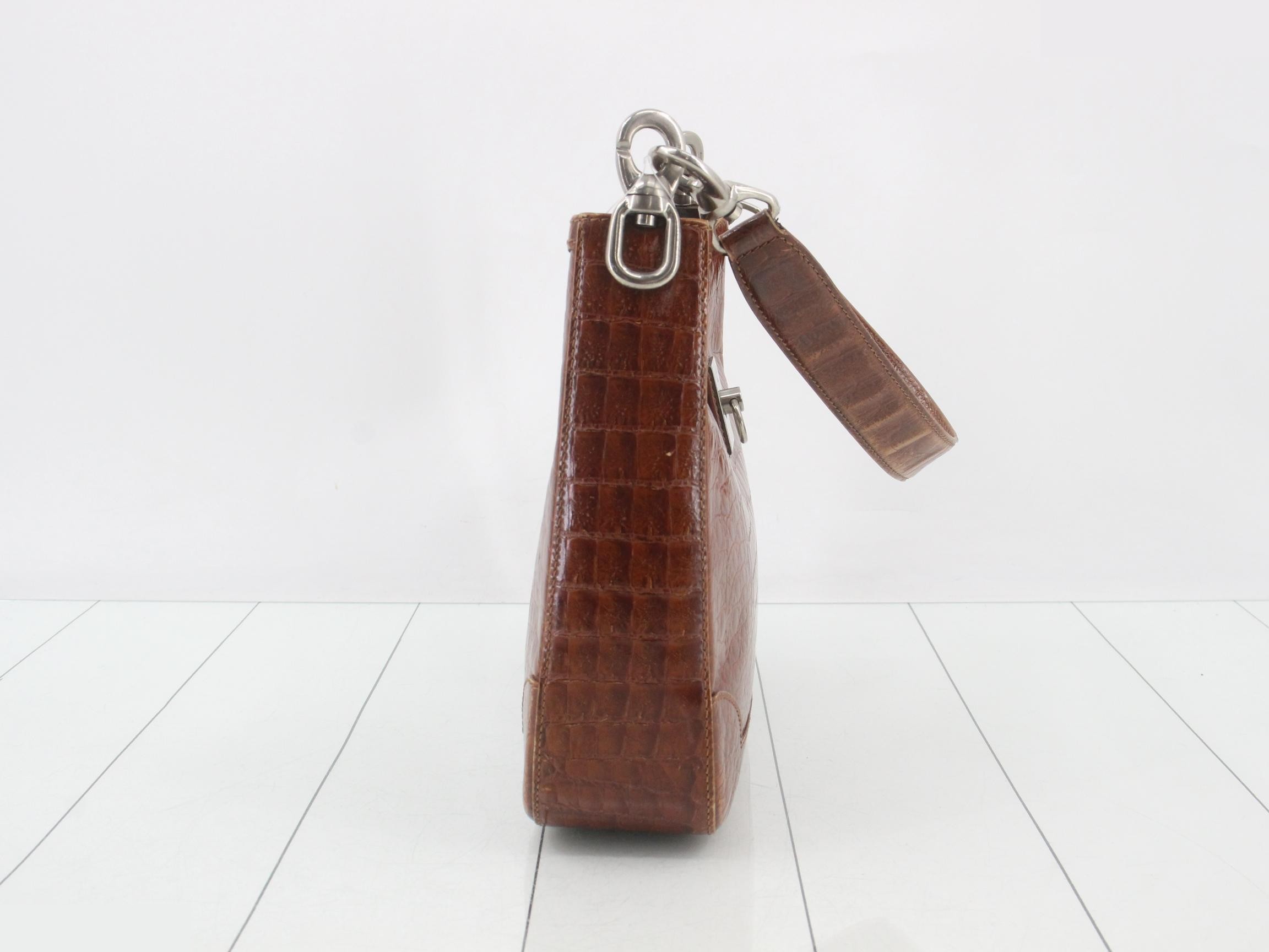 One-shoulder bag, brown, crocodile pattern — view 4