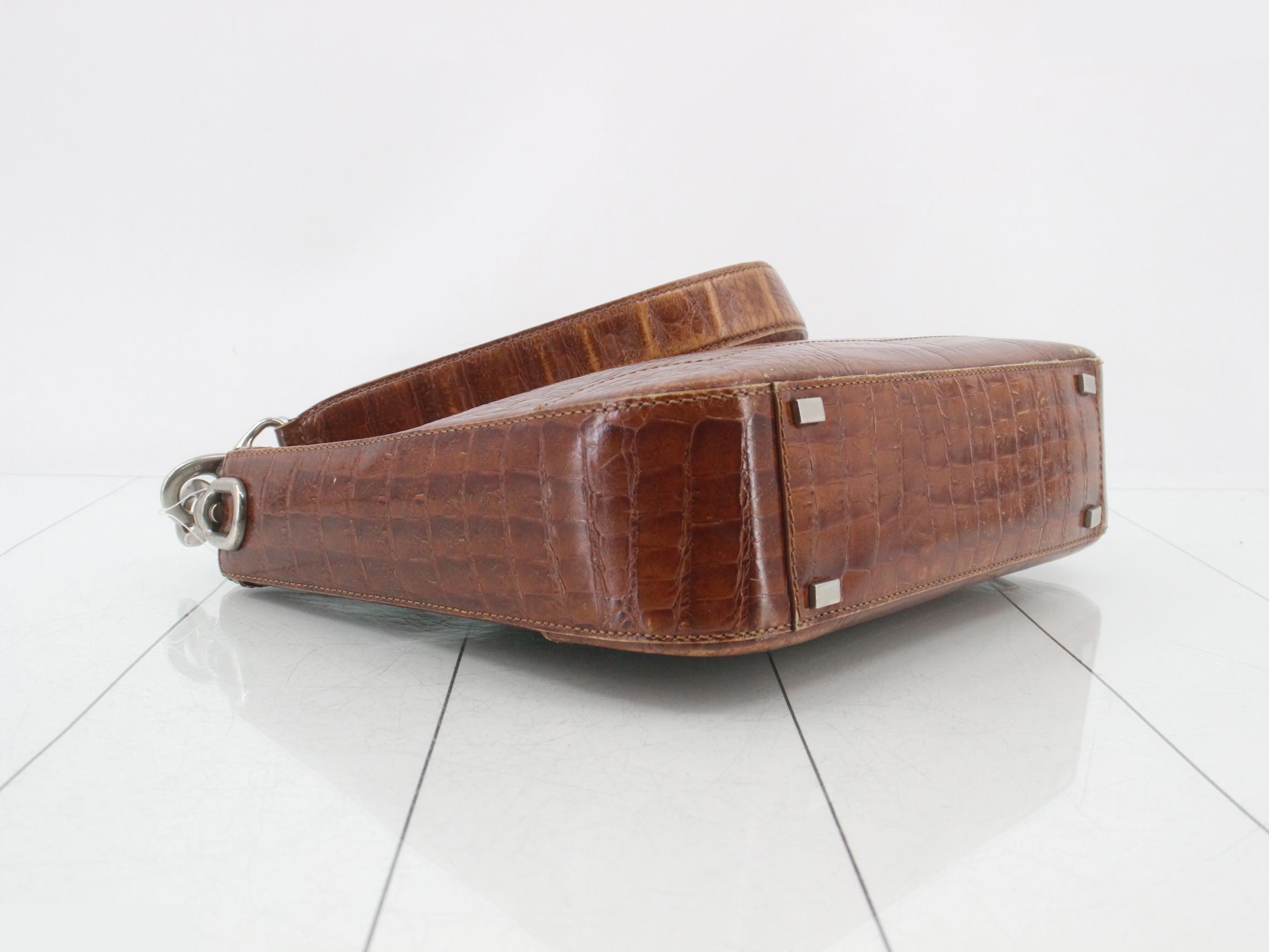 One-shoulder bag, brown, crocodile pattern — view 5