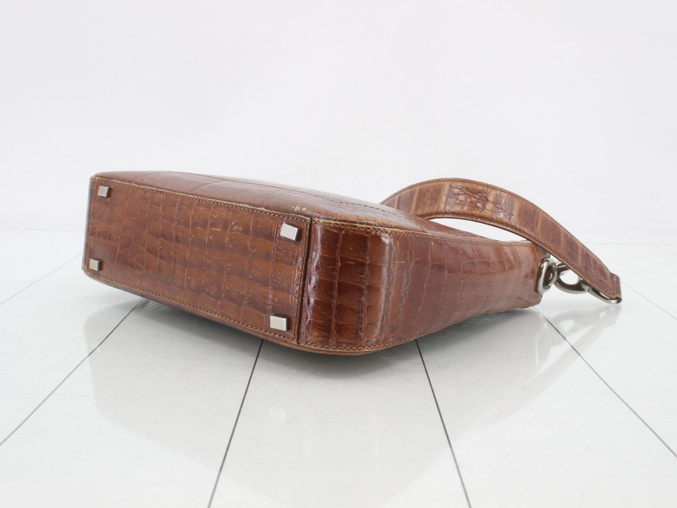 One-shoulder bag, brown, crocodile pattern — view 6