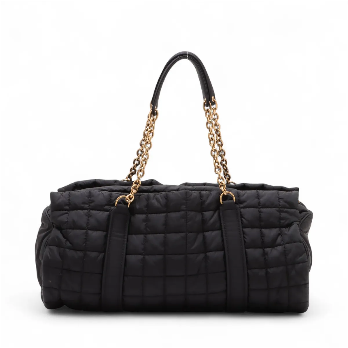 Gloria Nylon x Leather Chain Tote Bag, Black, 757209 — view 2