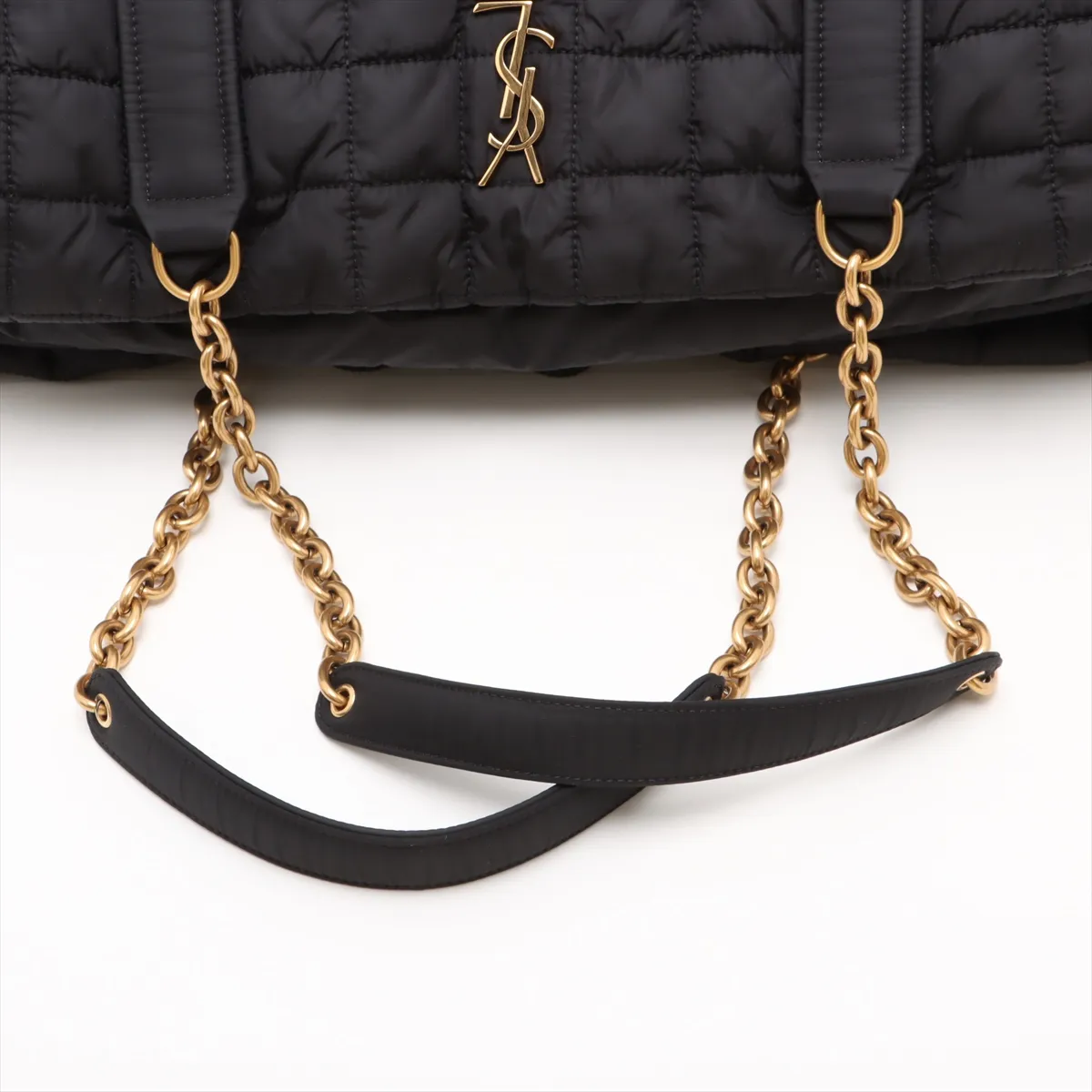 Gloria Nylon x Leather Chain Tote Bag, Black, 757209 — view 5