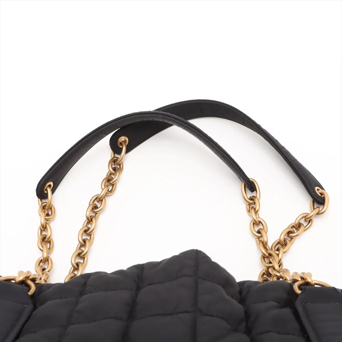 Gloria Nylon x Leather Chain Tote Bag, Black, 757209 — view 6