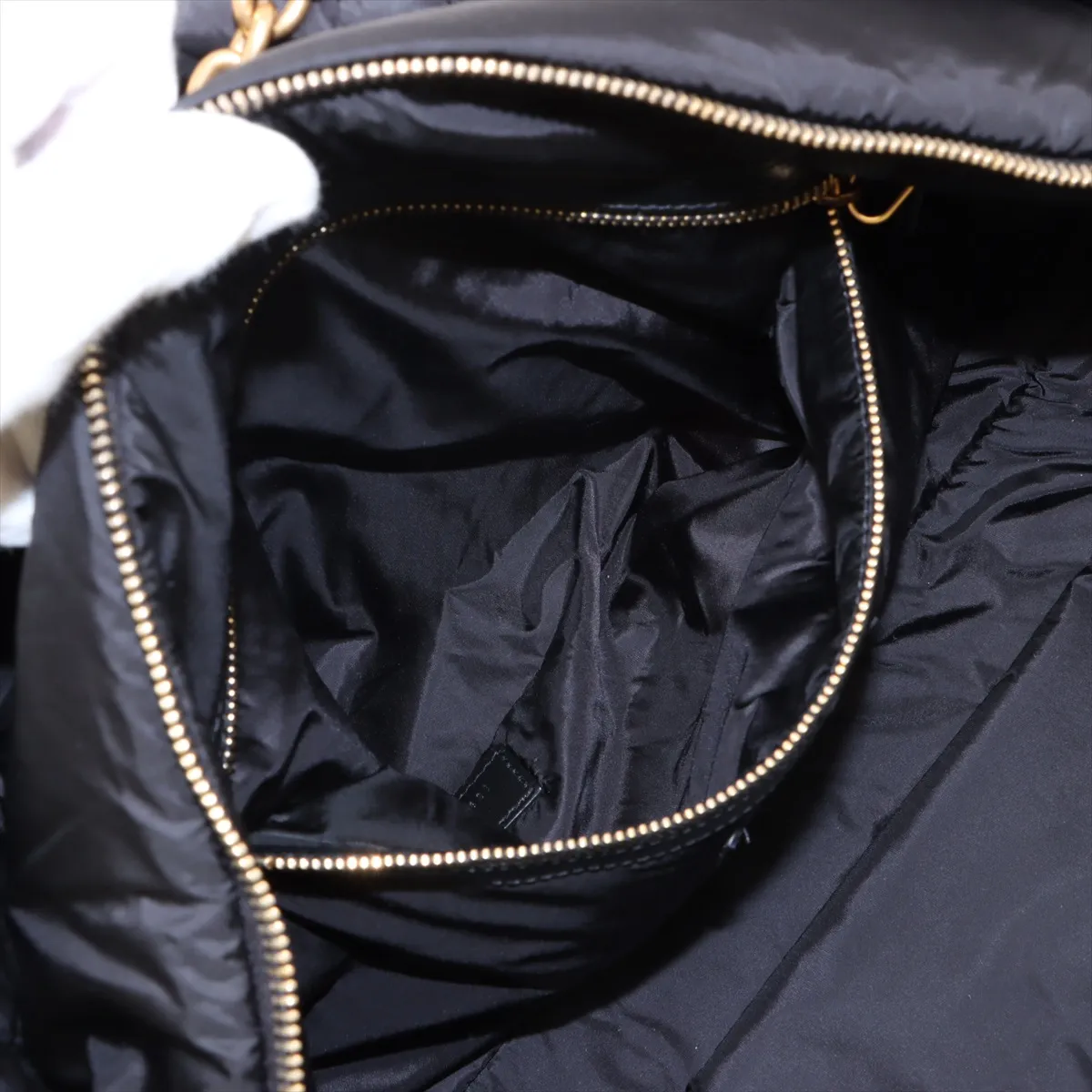 Gloria Nylon x Leather Chain Tote Bag, Black, 757209 — view 8