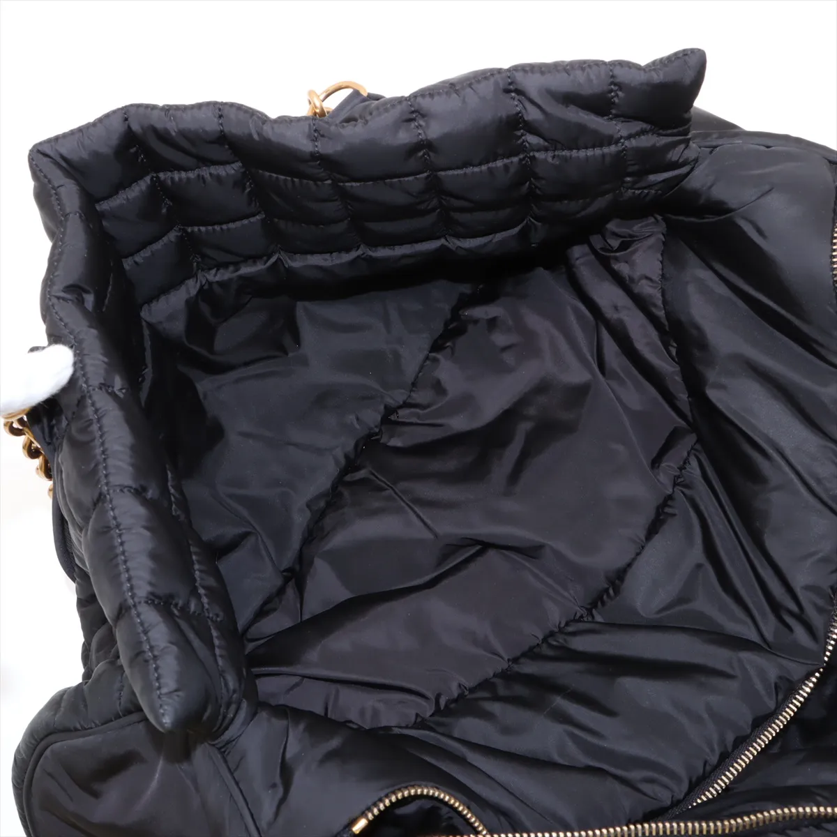 Gloria Nylon x Leather Chain Tote Bag, Black, 757209 — view 9