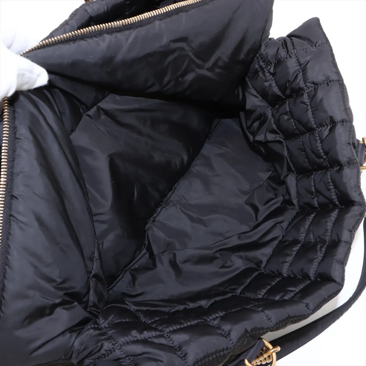 Gloria Nylon x Leather Chain Tote Bag, Black, 757209 — view 10