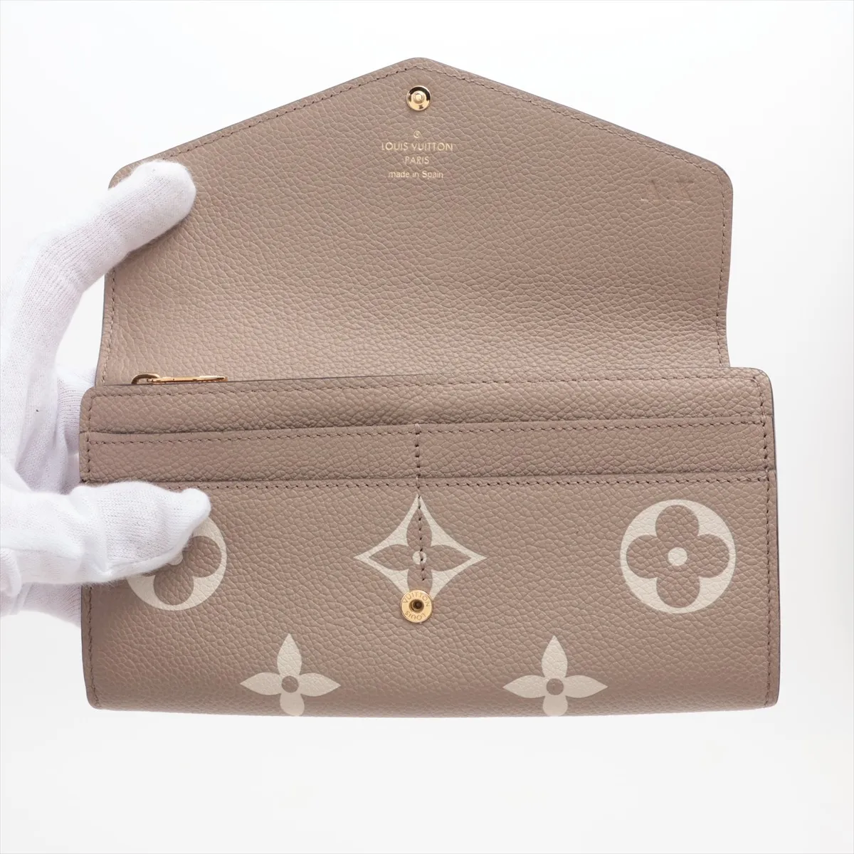 Bicolor Monogram Empreinte Portefeuille Sarah NM M81049 Tourterelle x Crème Long Wallet — view 3