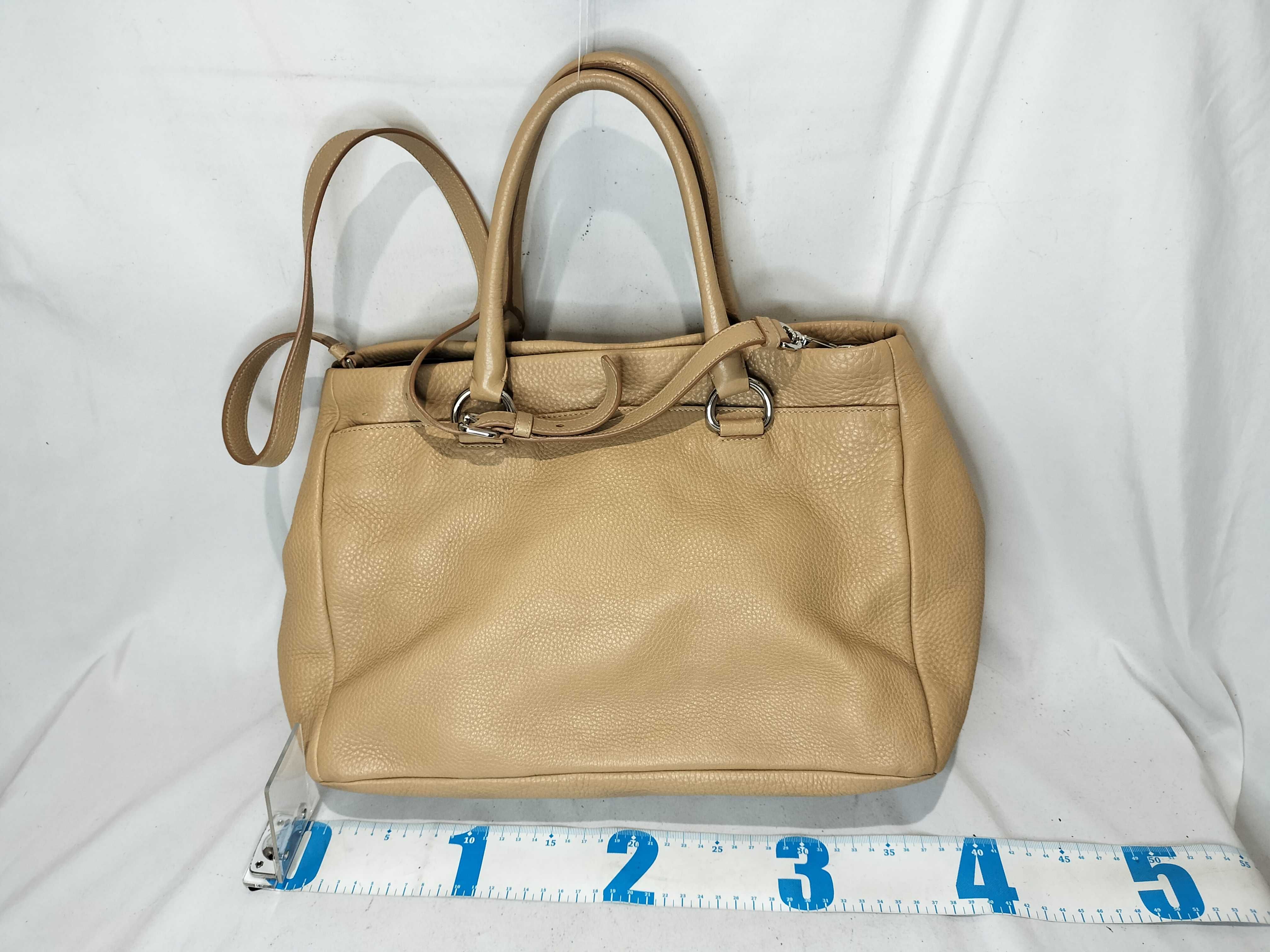 Vitello Daino Leather 2-Way Handbag, Beige, BR4393, Shoulder Bag — view 3