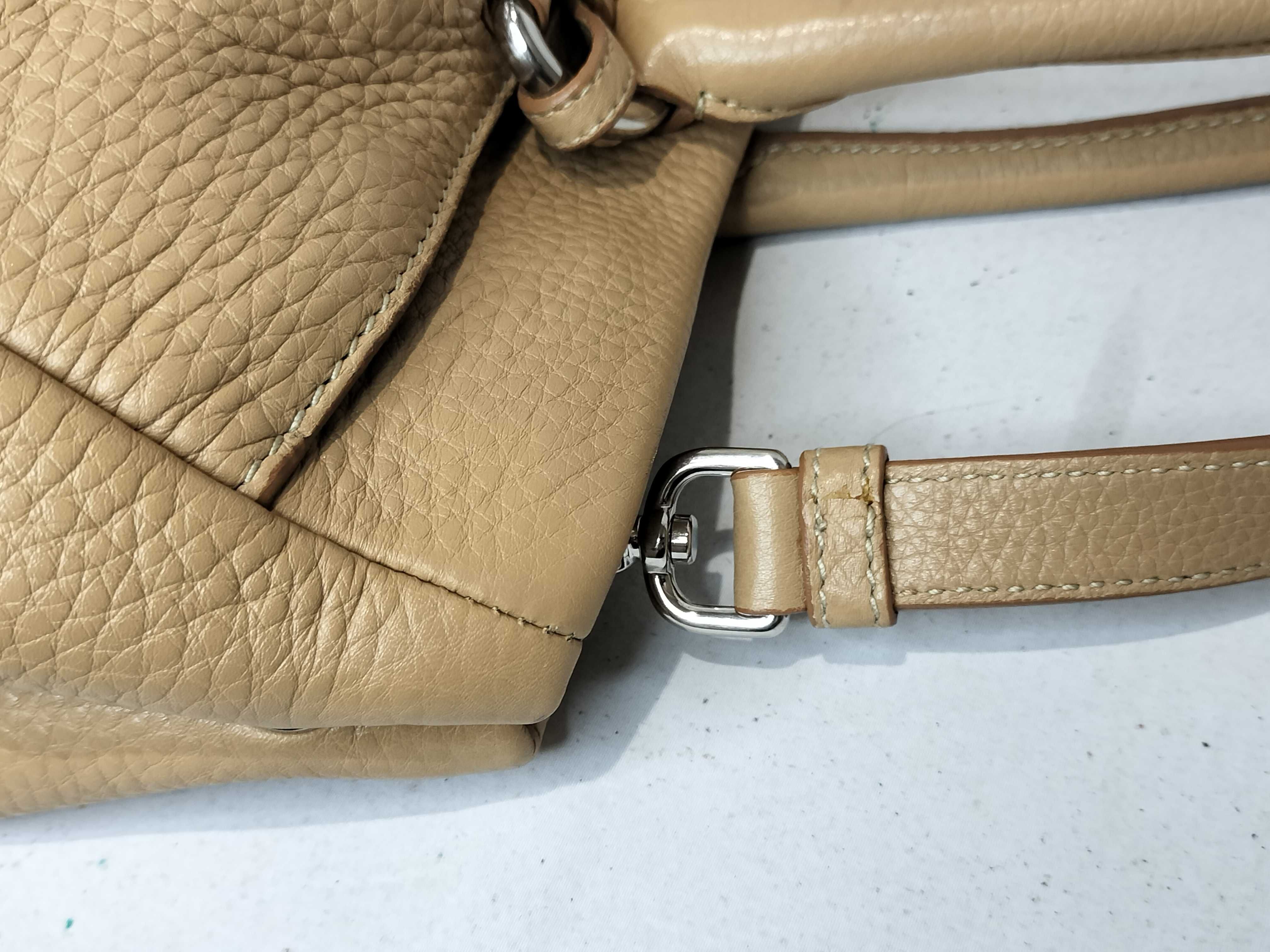 Vitello Daino Leather 2-Way Handbag, Beige, BR4393, Shoulder Bag — view 6