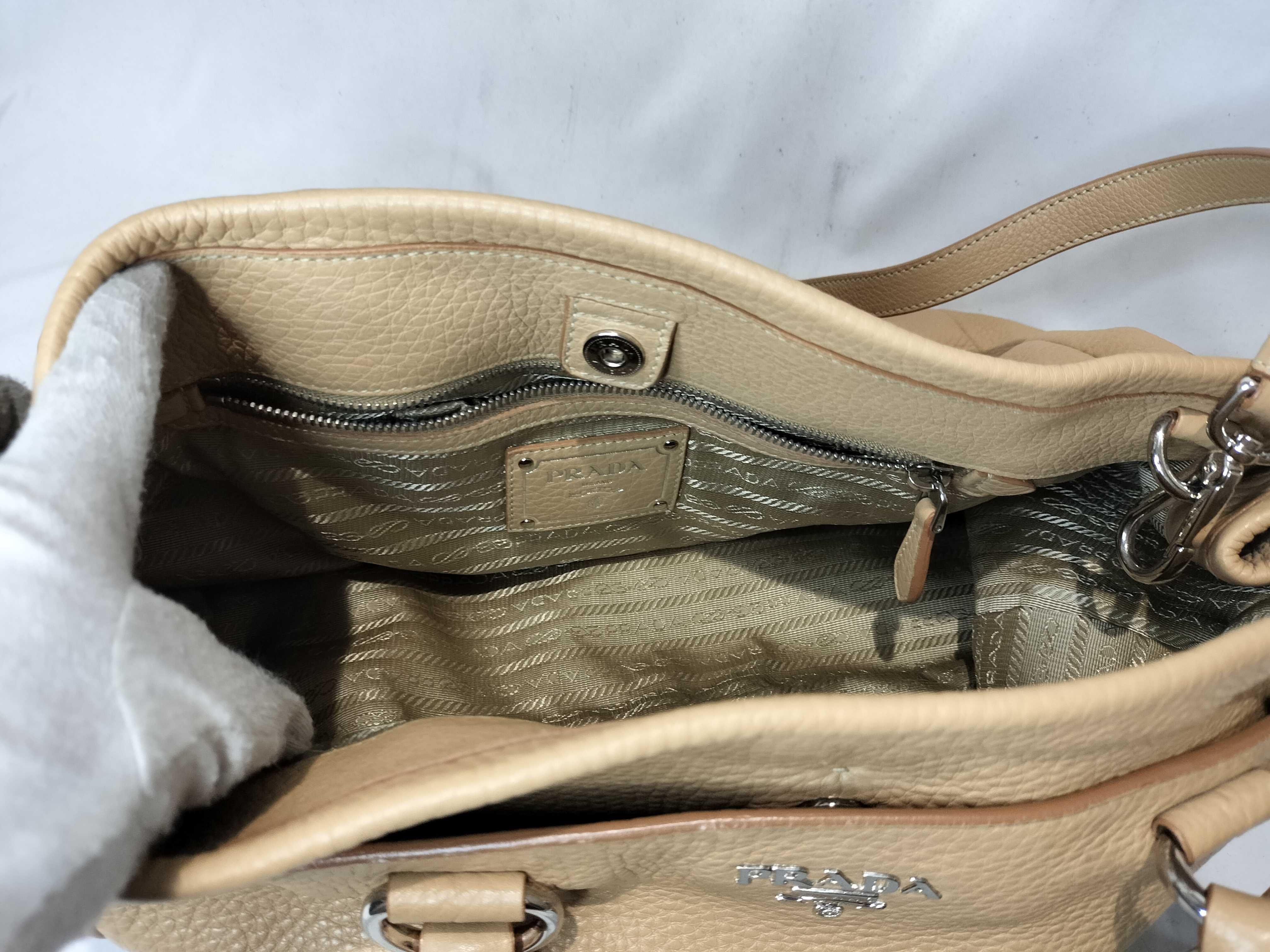 Vitello Daino Leather 2-Way Handbag, Beige, BR4393, Shoulder Bag — view 9