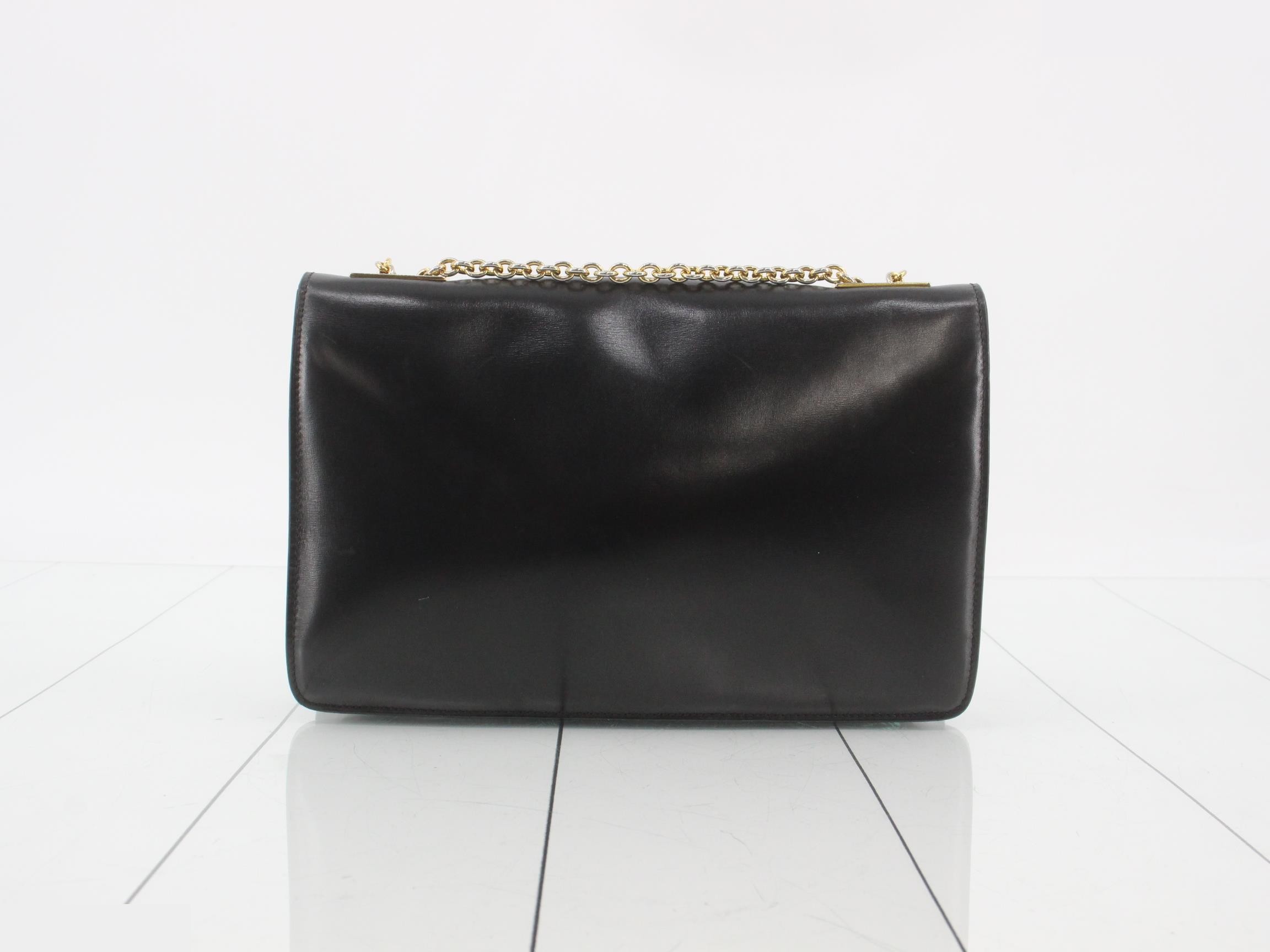 double chain shoulder bag, leather, black — view 2