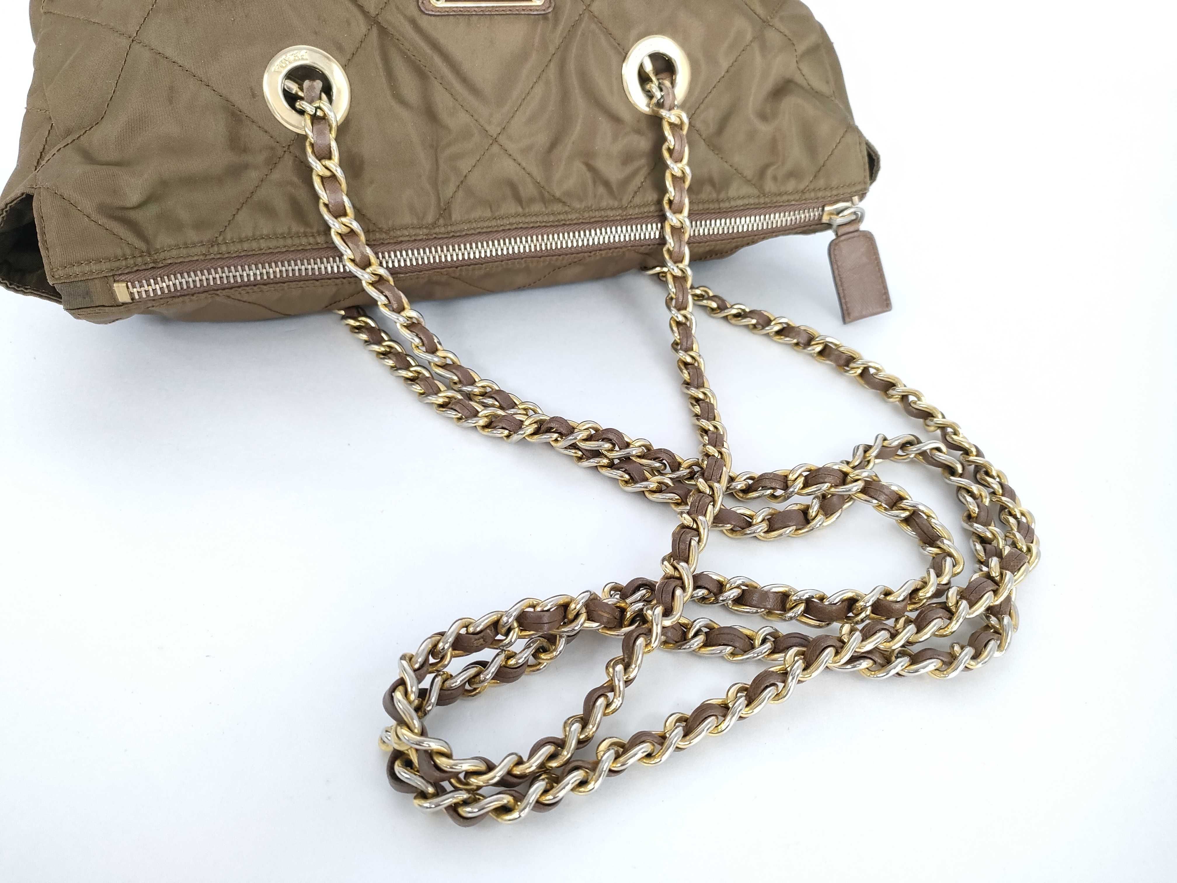 Nylon Prada Quilted Chain Shoulder Bag Brown Shoulder Bag — view 3