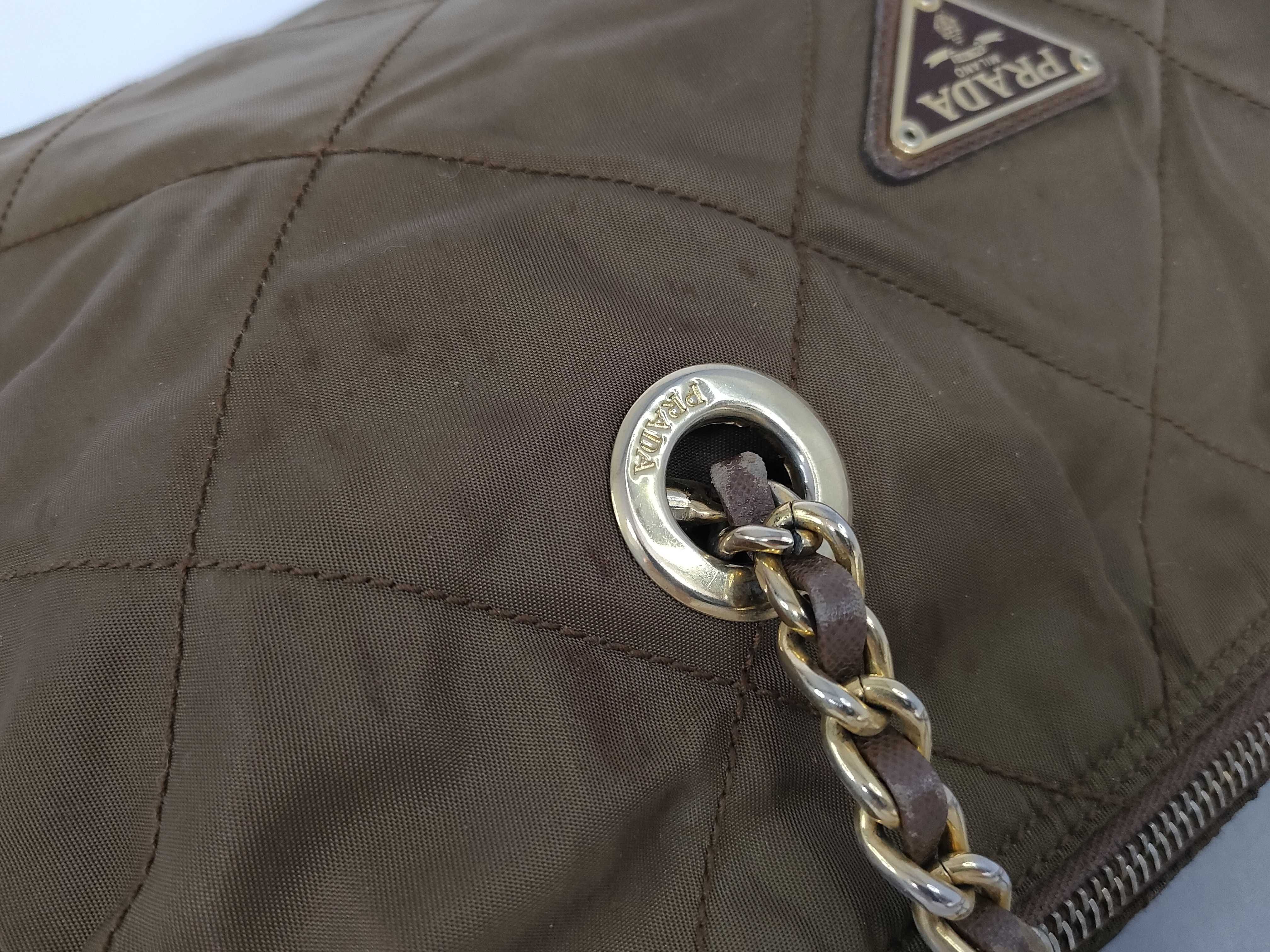 Nylon Prada Quilted Chain Shoulder Bag Brown Shoulder Bag — view 5
