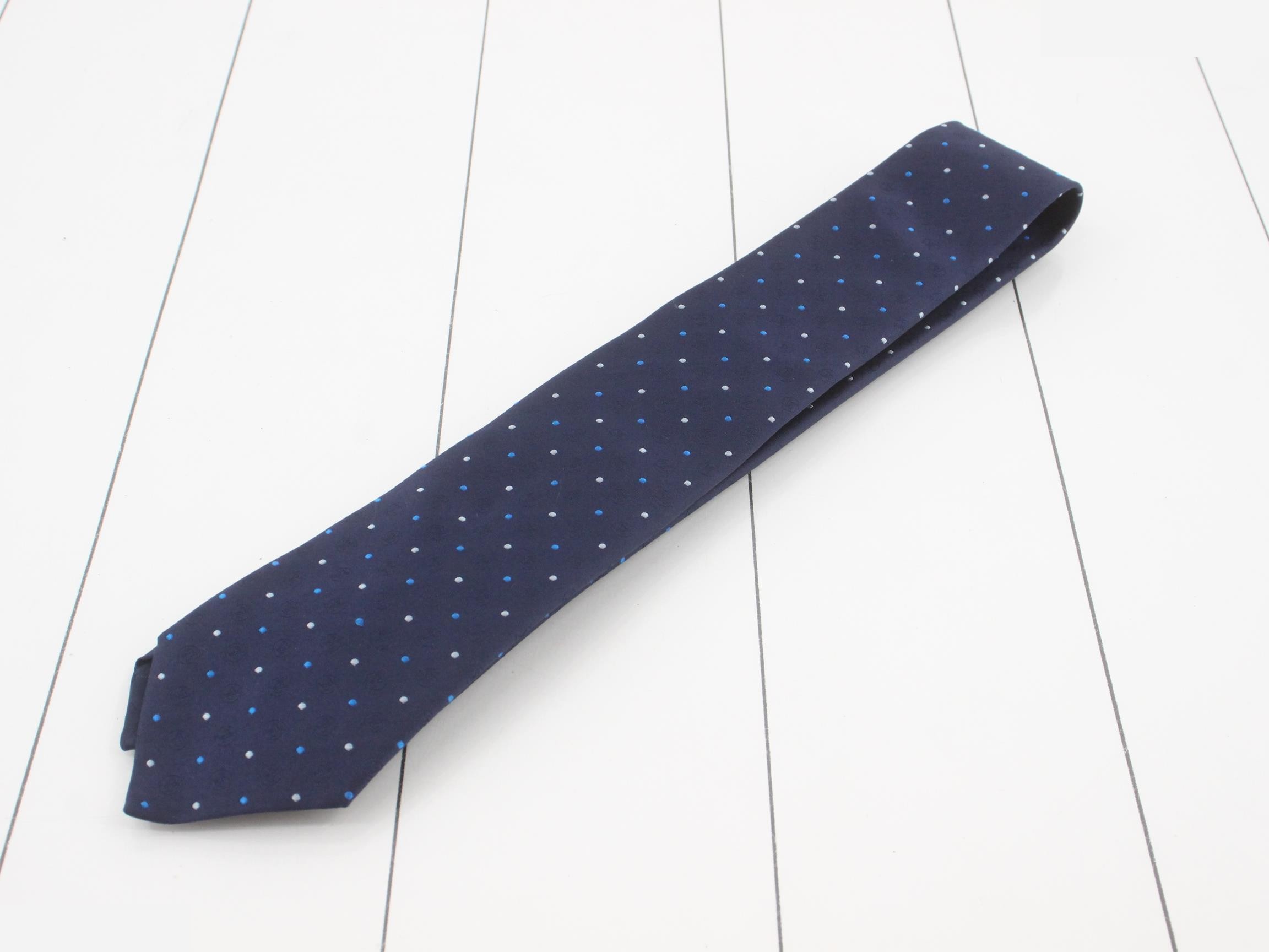 Silk necktie, navy, polka dot pattern