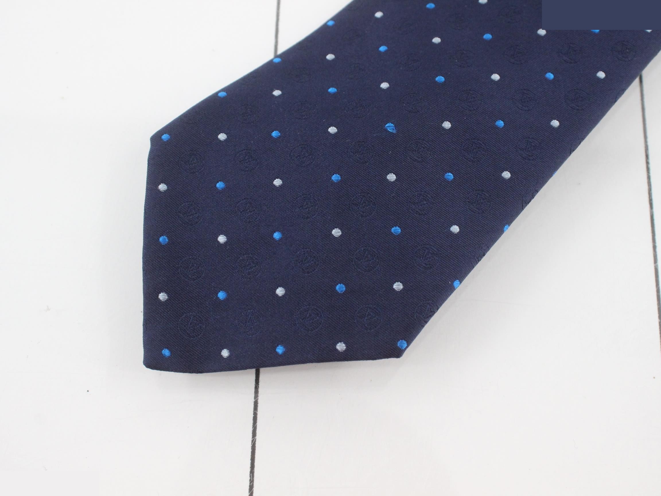 Silk necktie, navy, polka dot pattern — view 3
