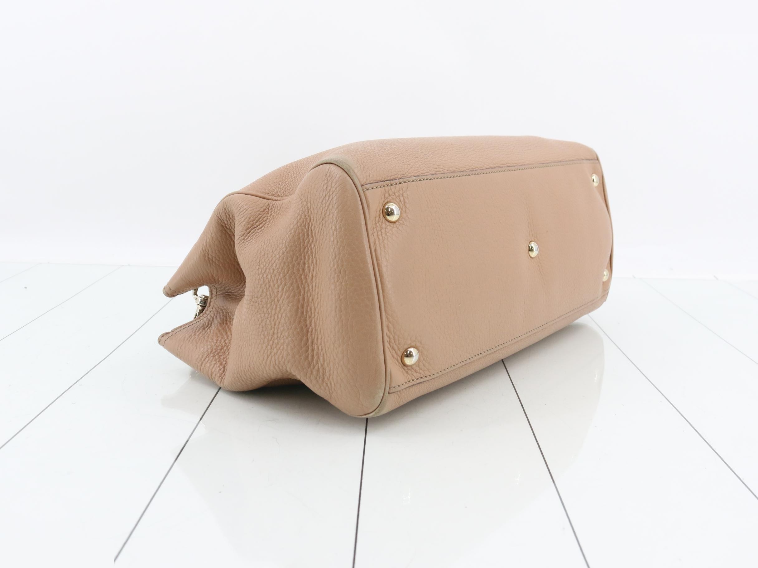 Leather and bamboo shopper bag, medium size, tote, beige, gold hardware. — view 5