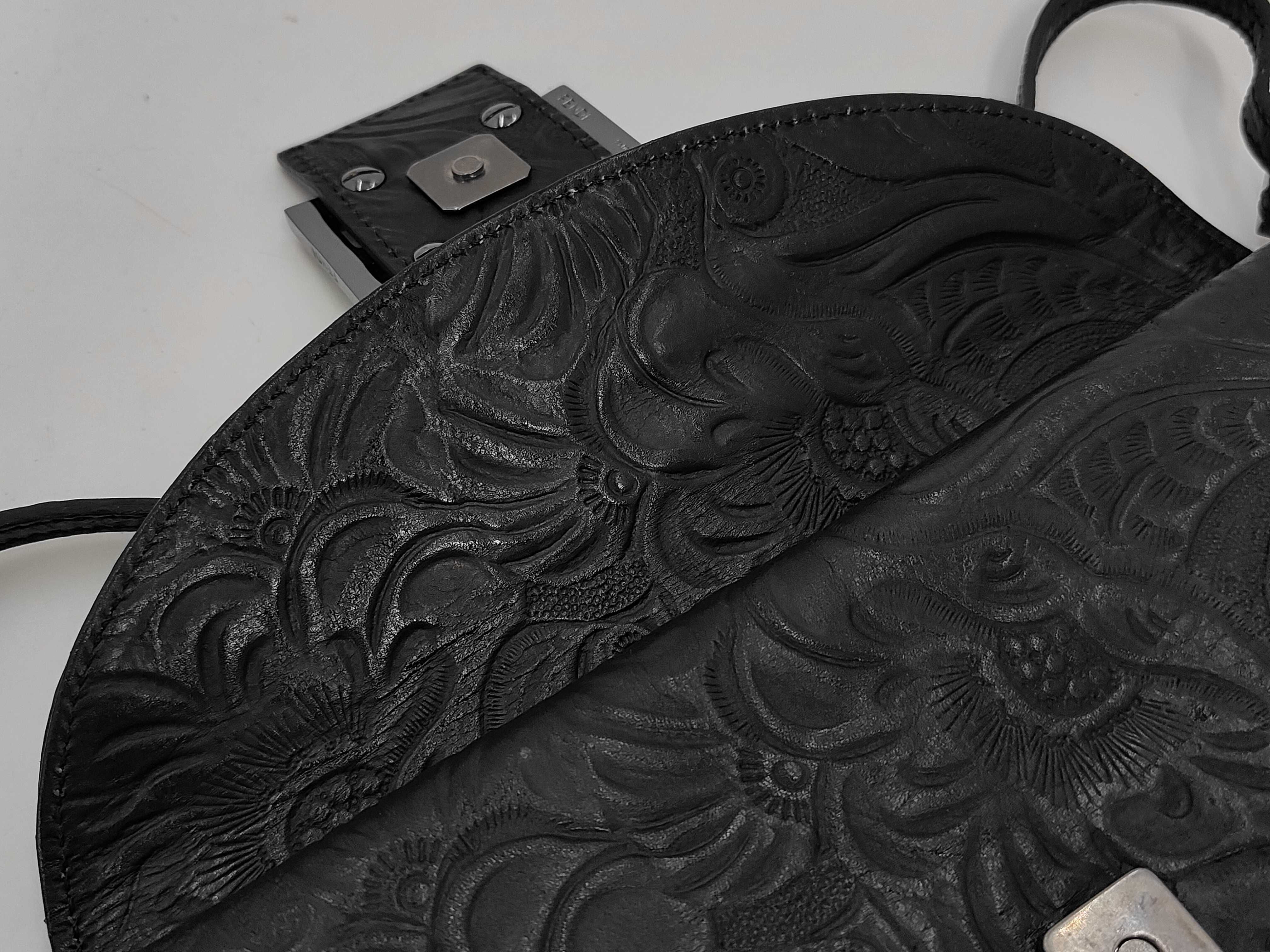 Mamma Bucket Black Leather Shoulder Bag with Gunmetal Hardware — view 10