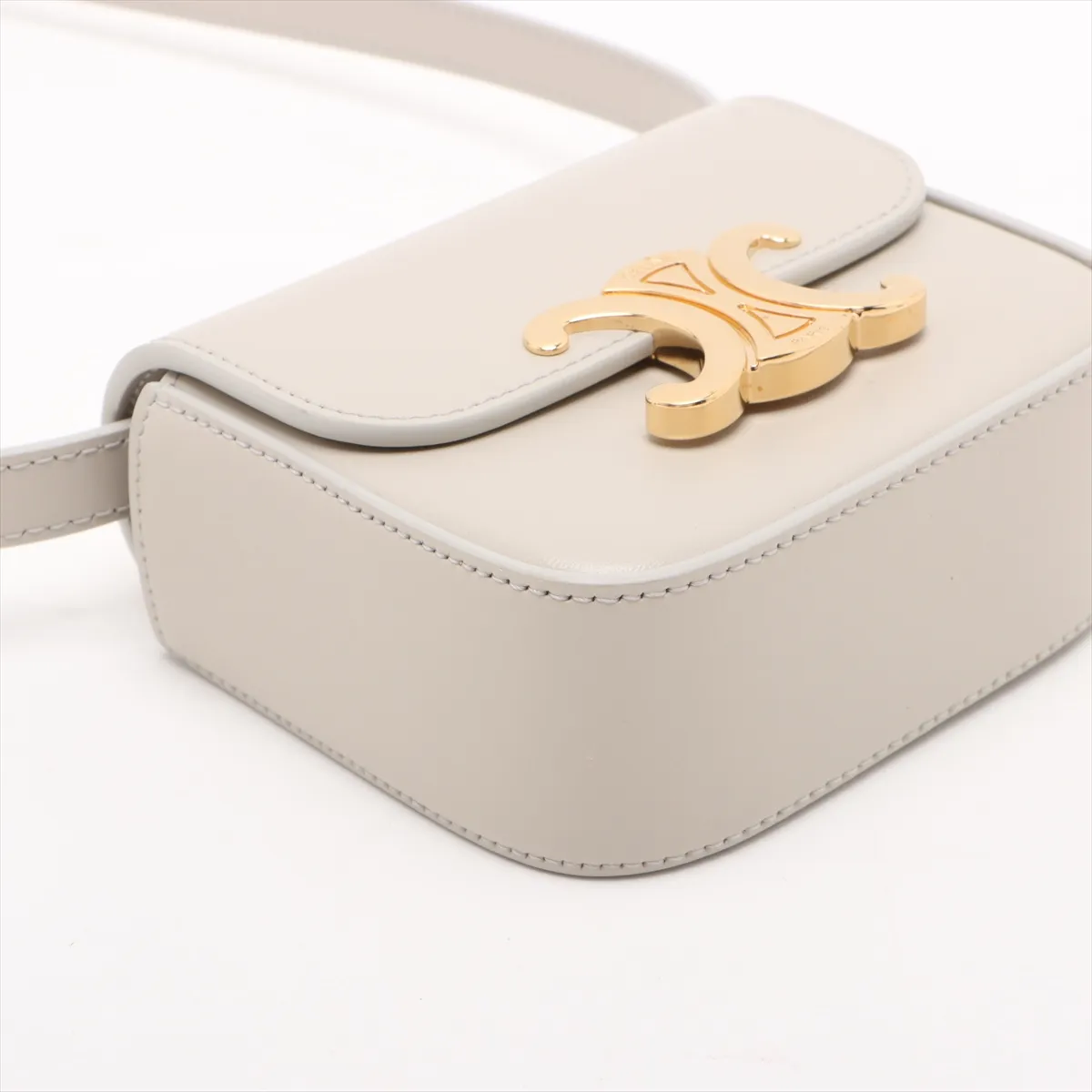 Mini Triomphe Leather Shoulder Bag Beige — view 4