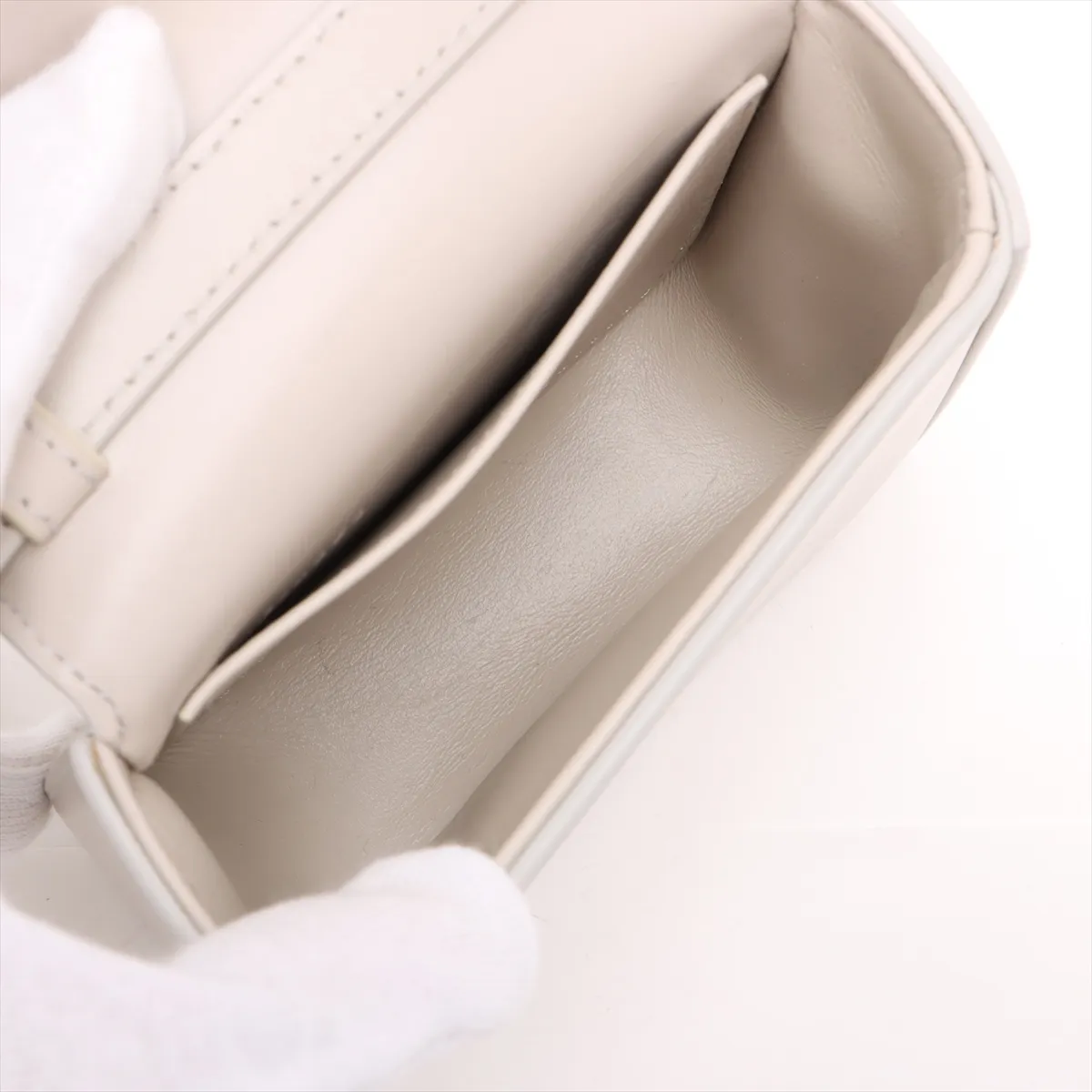 Mini Triomphe Leather Shoulder Bag Beige — view 6