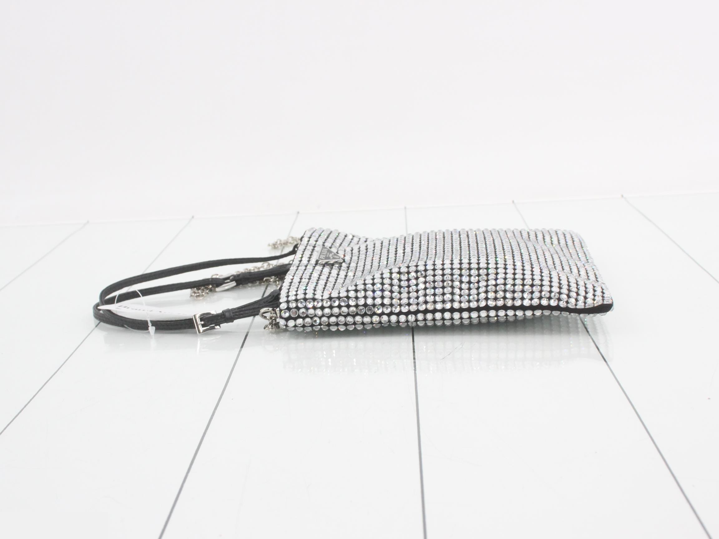 Satin, rhinestone, triangular plate, 2-way chain shoulder bag/handbag — view 4