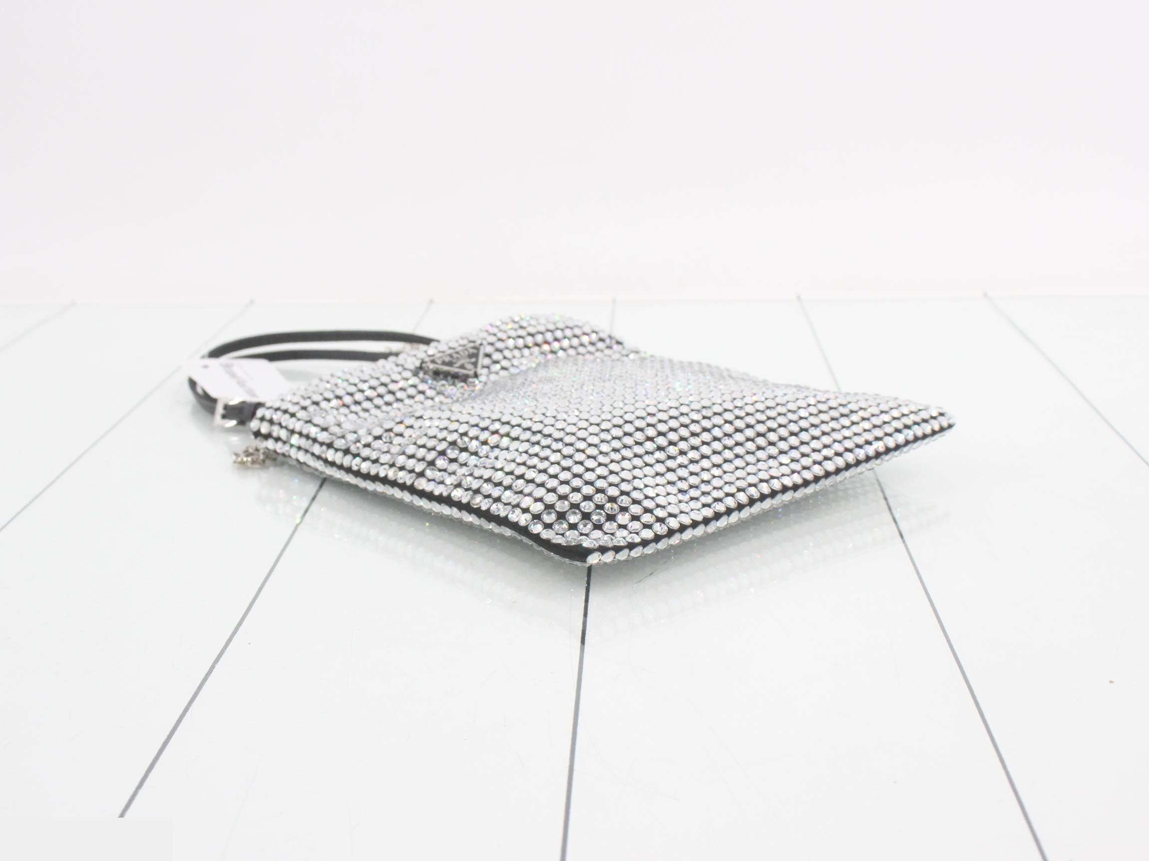 Satin, rhinestone, triangular plate, 2-way chain shoulder bag/handbag — view 5