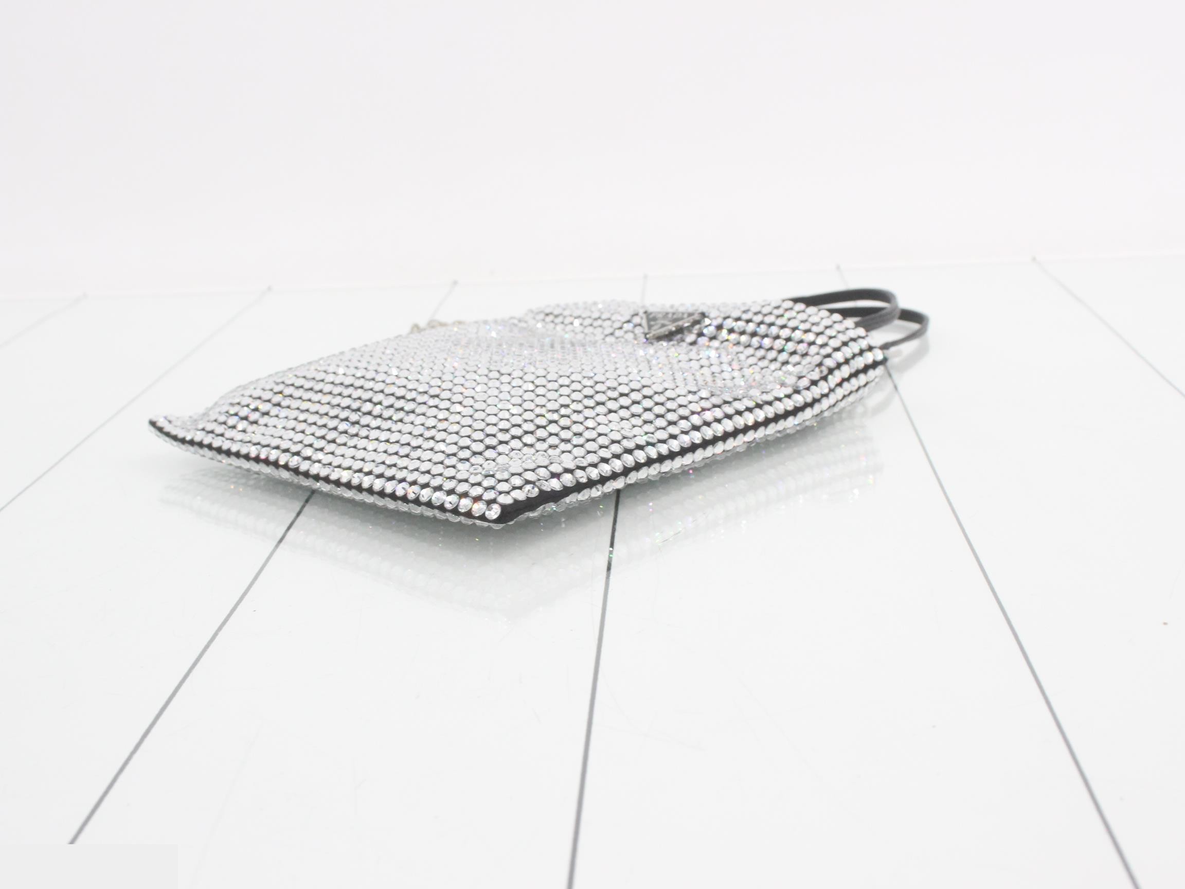 Satin, rhinestone, triangular plate, 2-way chain shoulder bag/handbag — view 6