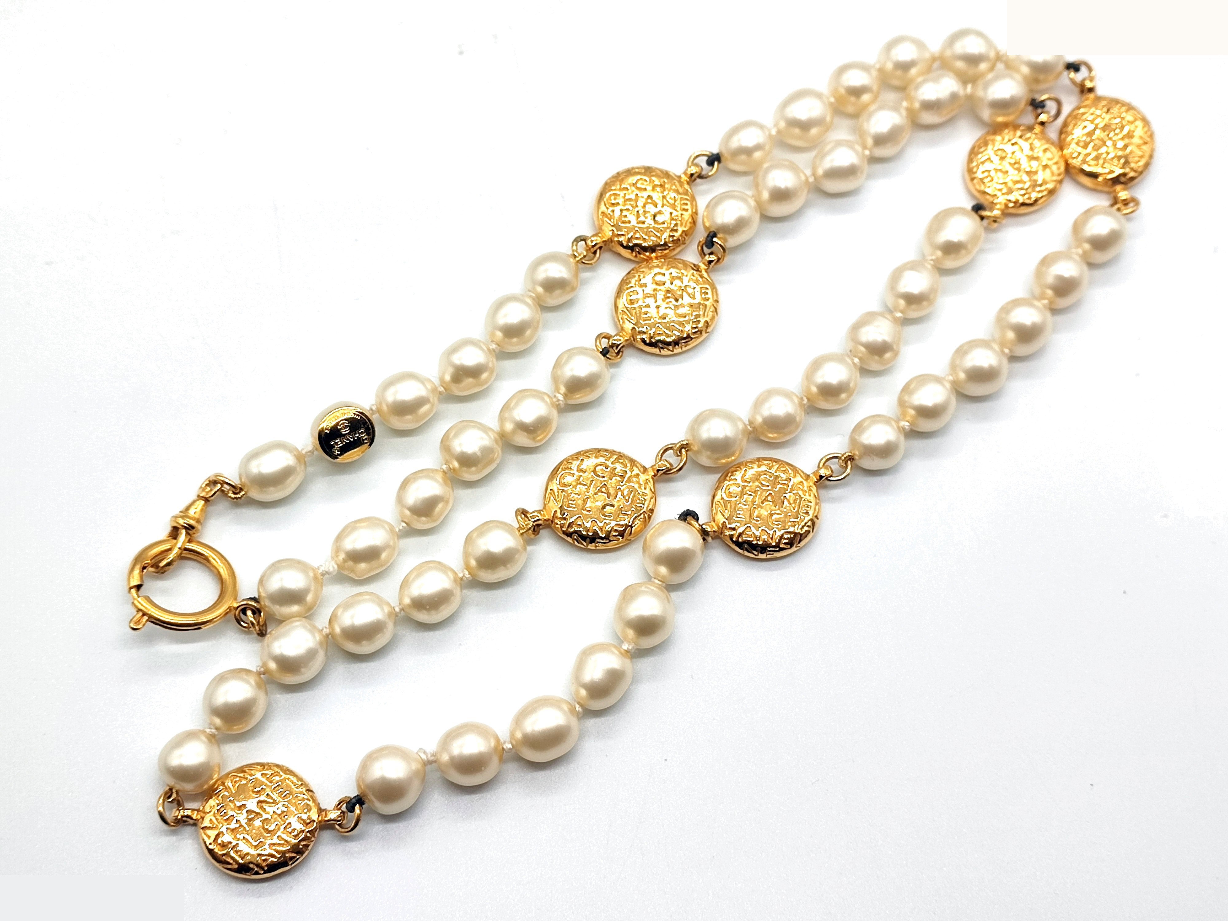 logo pearl necklace, chain approximately 80cm — view 3