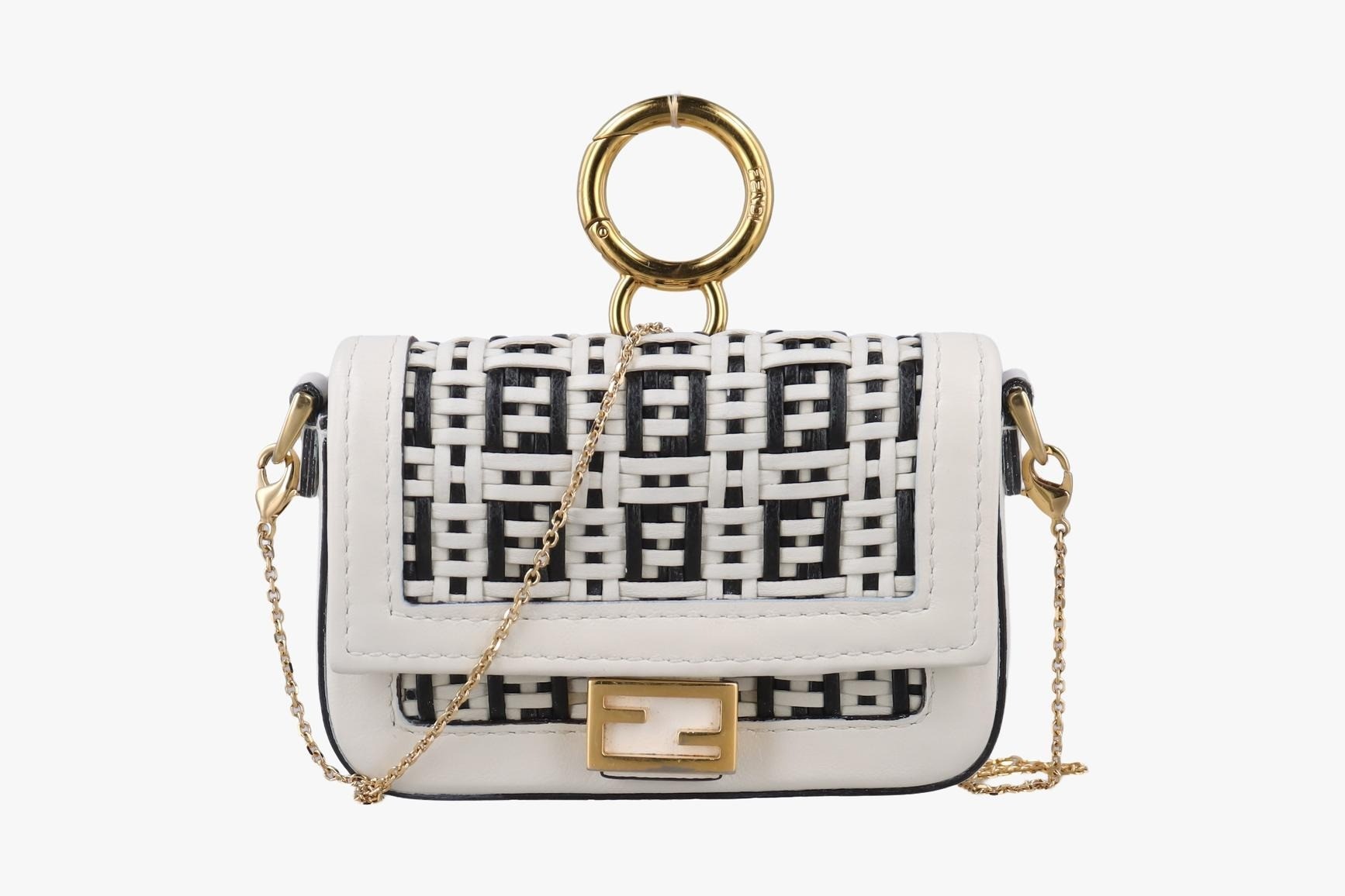 Nano Baguette Charm Leather Black/White