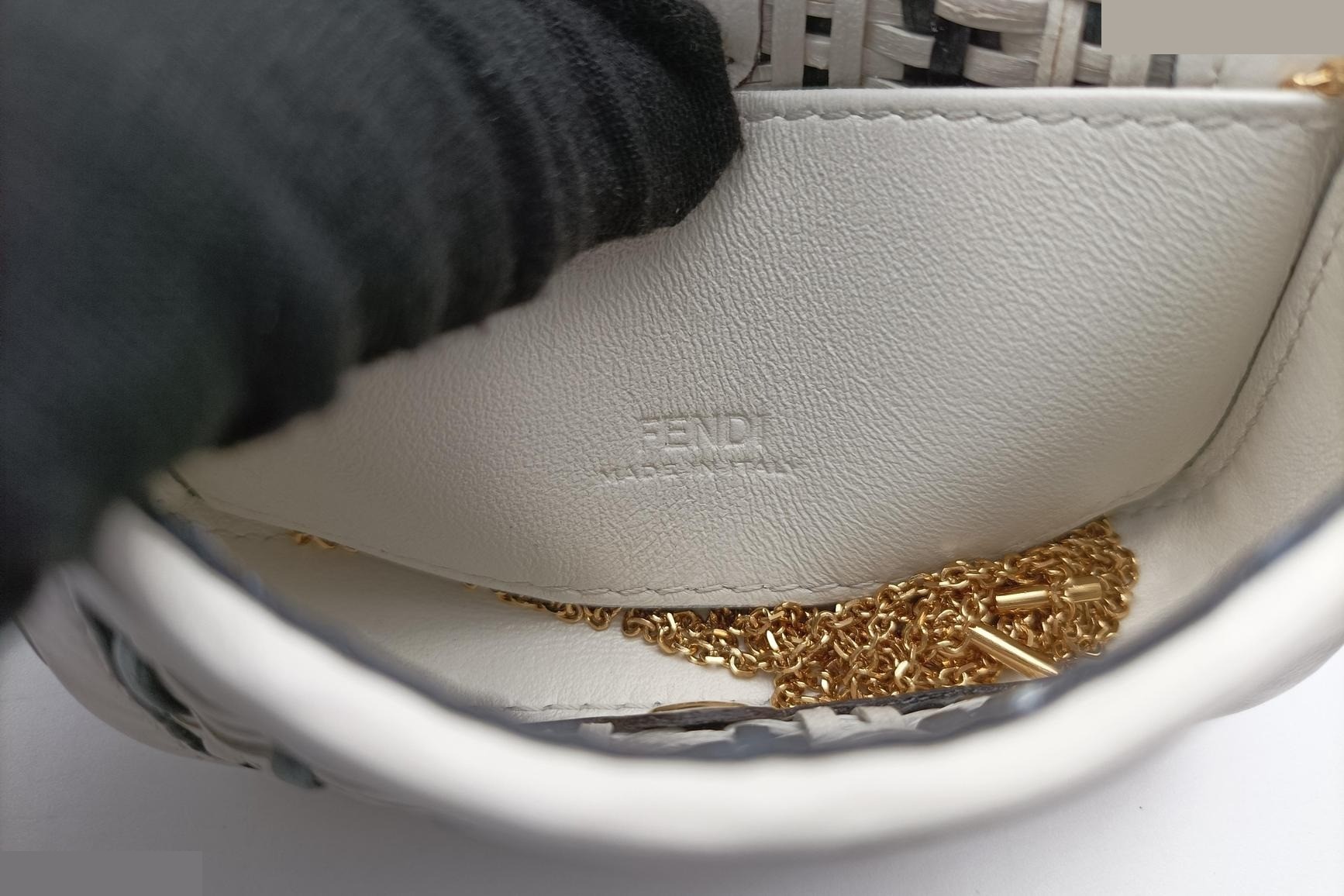 Nano Baguette Charm Leather Black/White — view 7