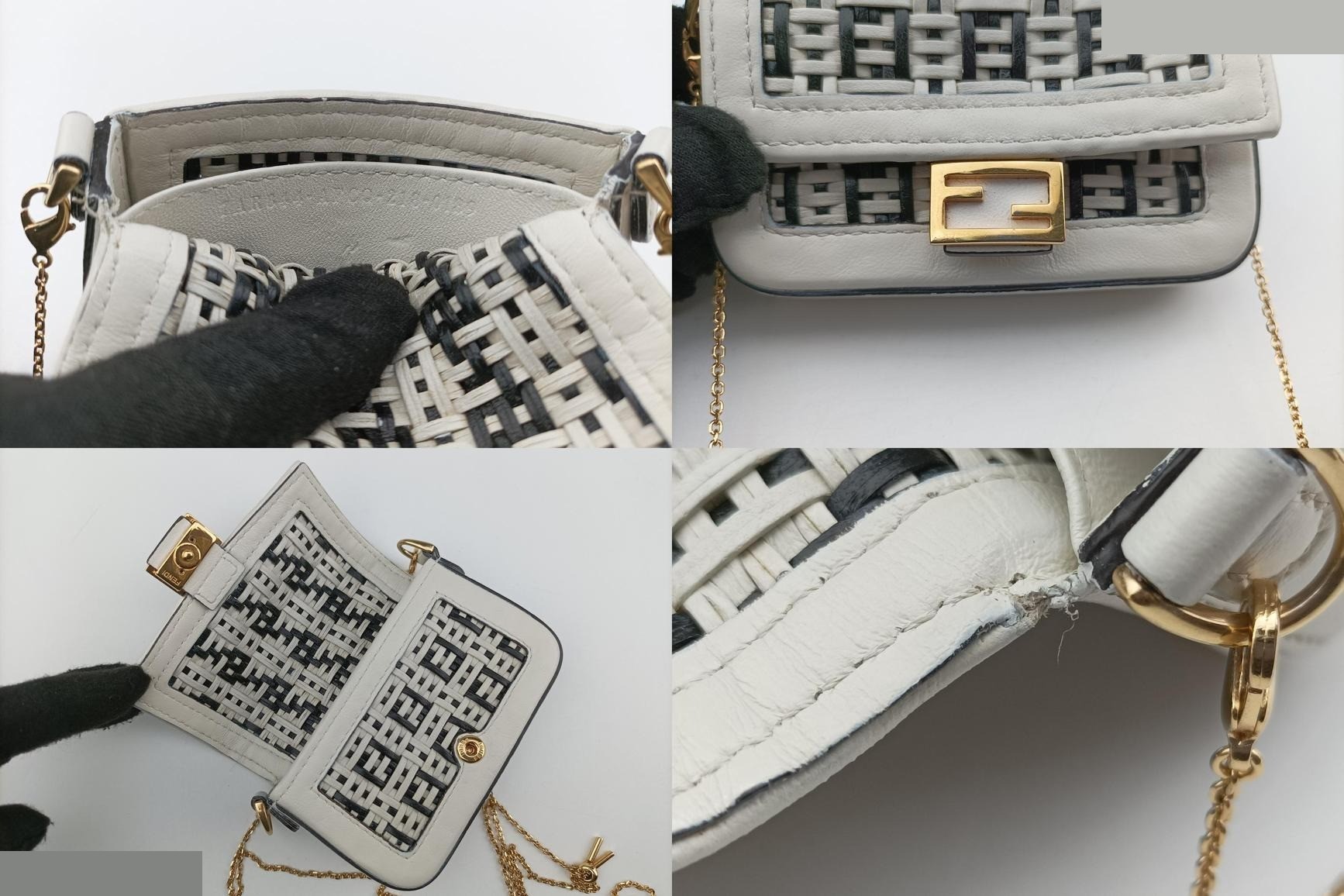 Nano Baguette Charm Leather Black/White — view 8