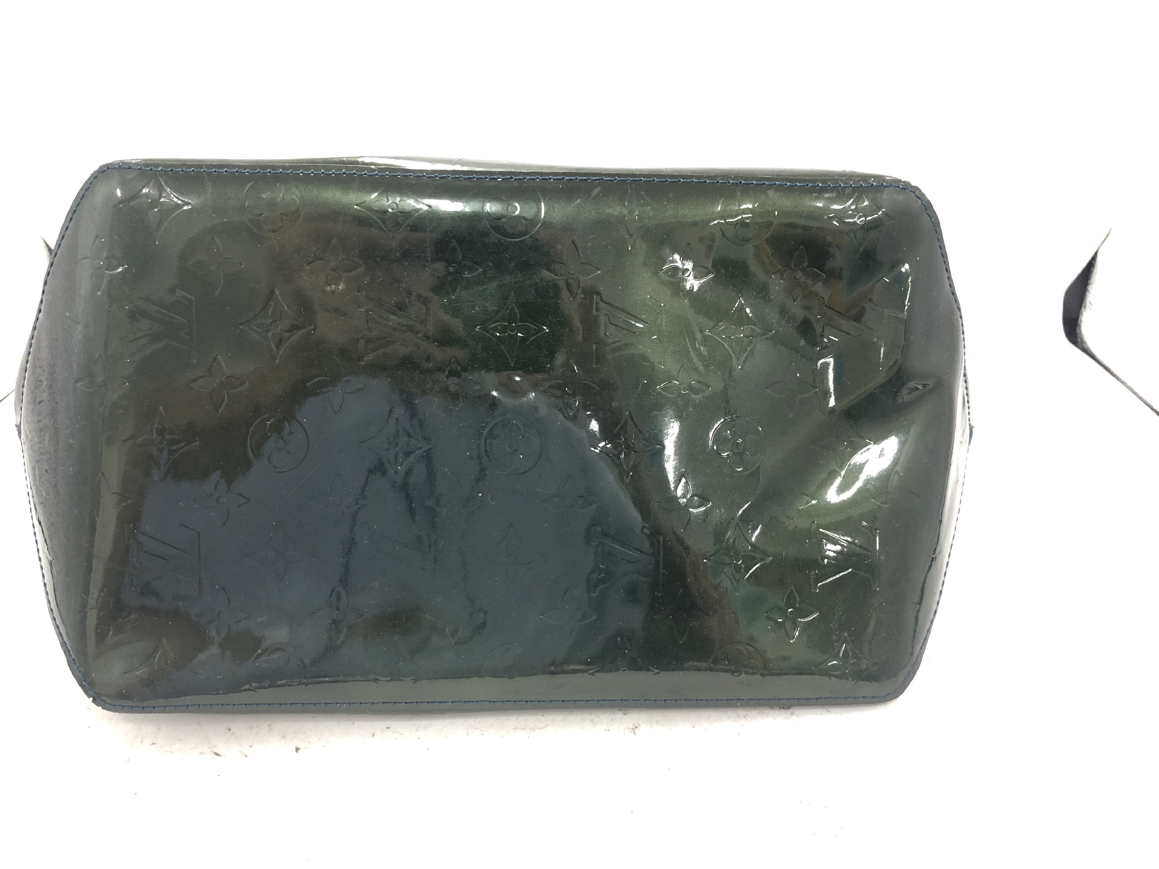 Vernis Pervue PM M93671 FL1032 Patent Leather Blue Nuit Tote Bag — view 4