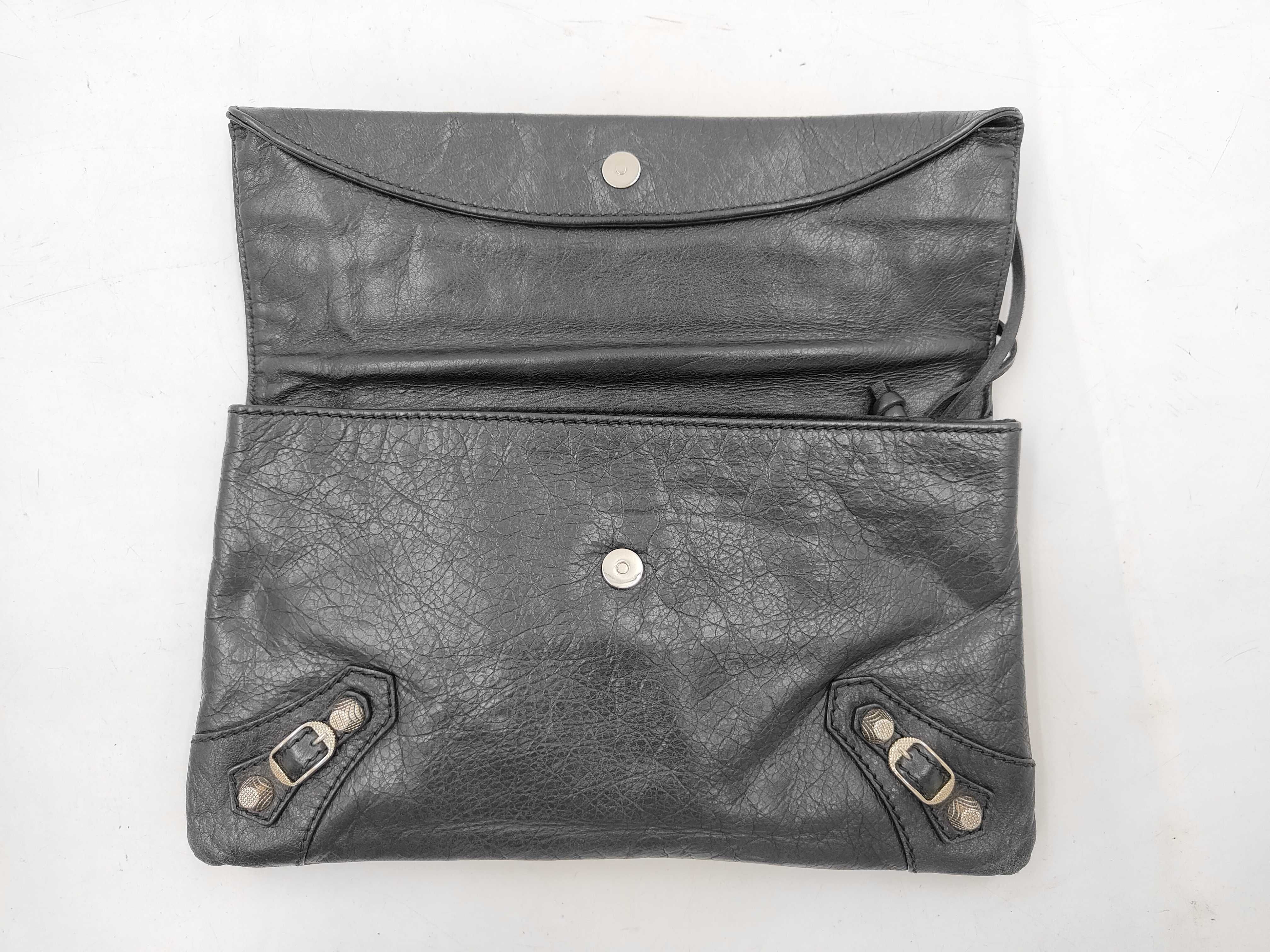 Classic Envelope Lambskin Leather Clutch Bag with Mirror, Black — view 3
