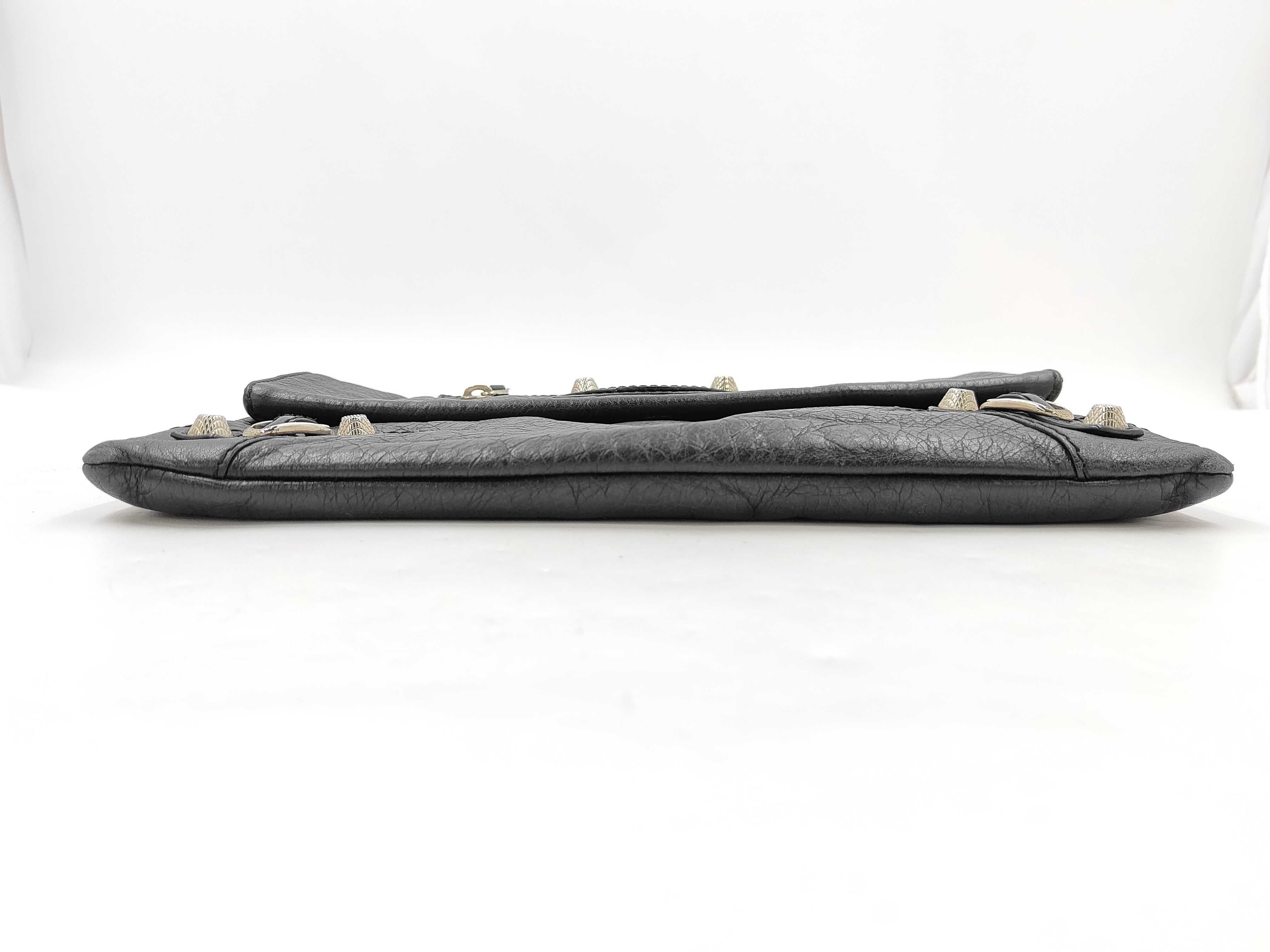 Classic Envelope Lambskin Leather Clutch Bag with Mirror, Black — view 8