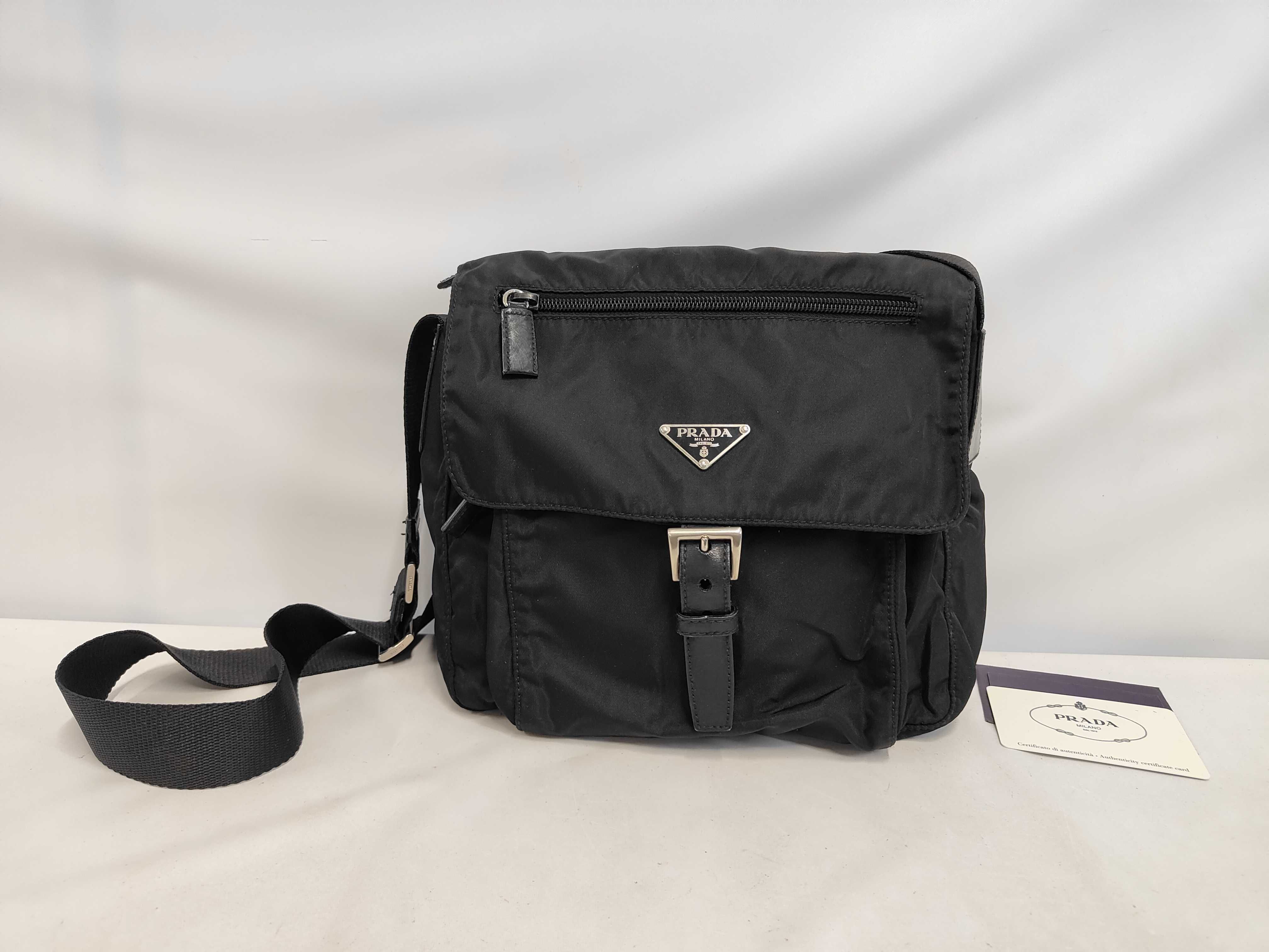 Triangle Logo Nylon Leather Shoulder Bag